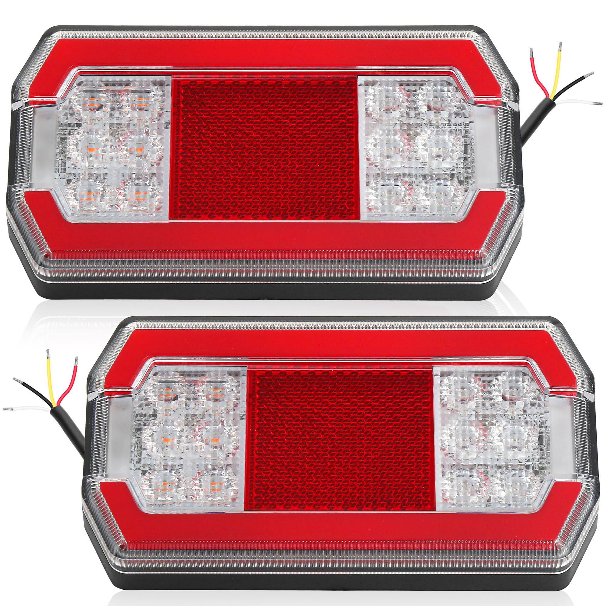 2 x Rettangolare Luci Posteriori Rimorchio LED 12V/24V Omologati E9 Luce Fanale Posteriore Impermeabile per Rimorchio Camion Trattore Caravan Barca, 4-in-1 con Luce di Posizione e Freno