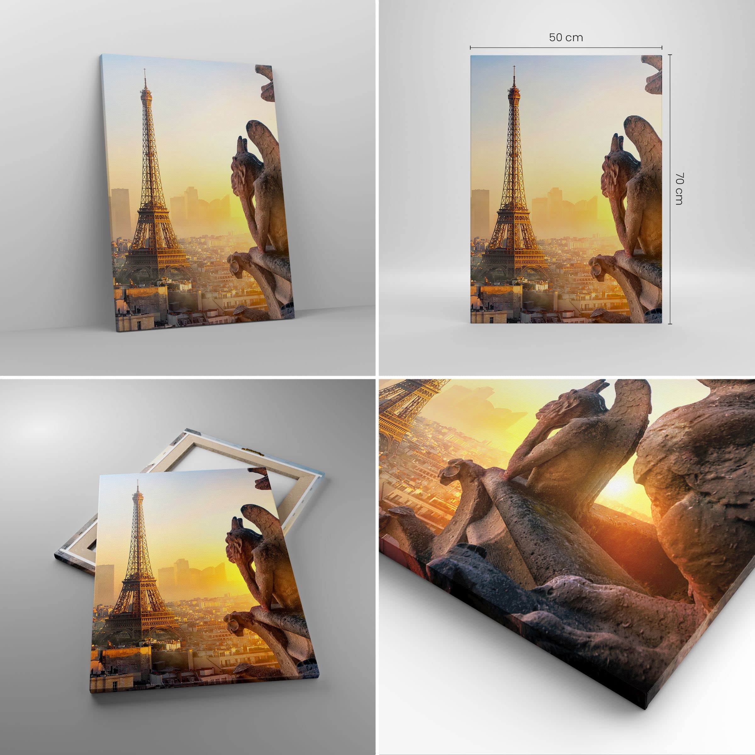 Tableau Toile Déco Murale - Gargouilles & Tour Eiffel, 90x30 Cm | Art Parisien