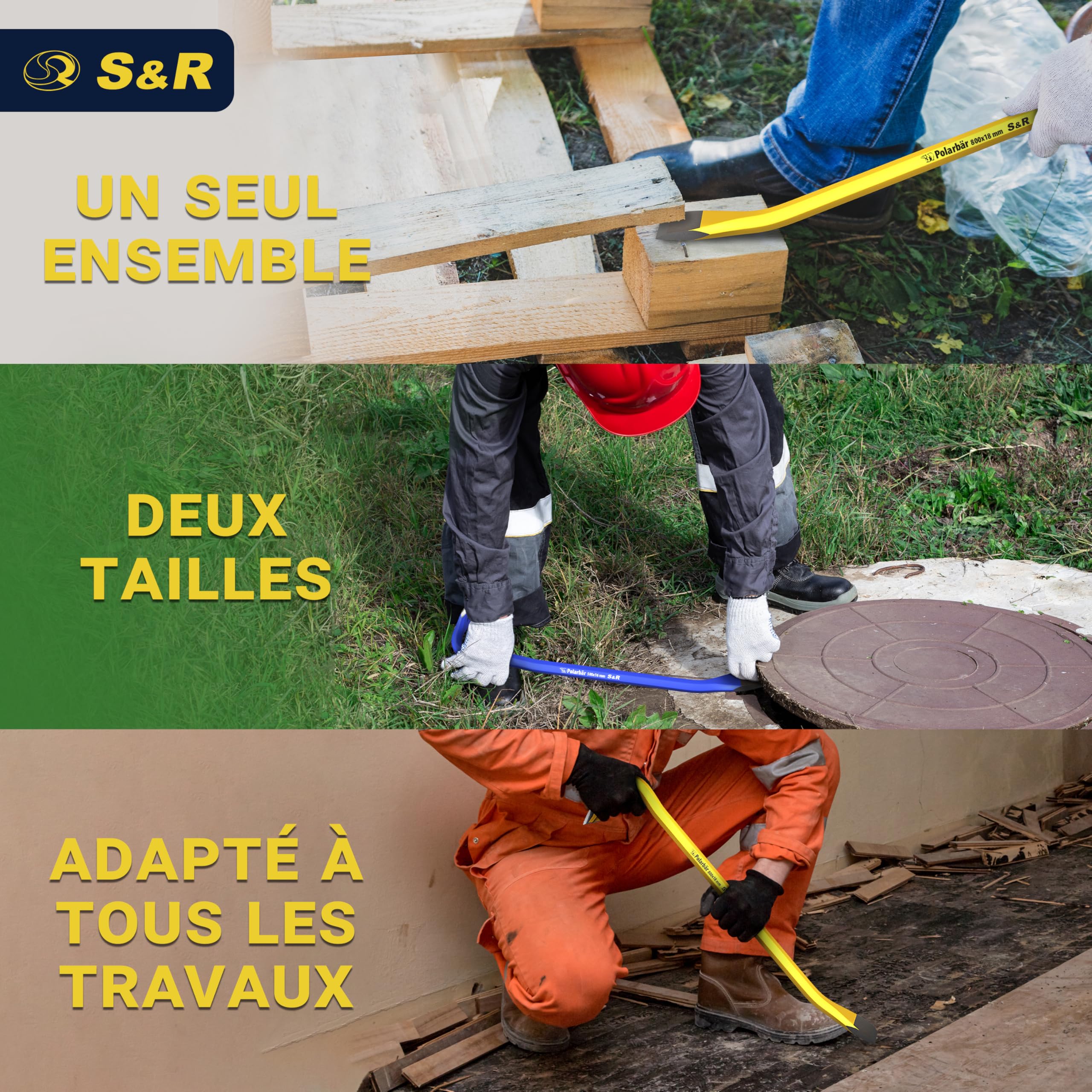 S&R 2 Pieds-de-Biche Professionnels 50 cm et 80 cm – Arrache-Clous Pied de Vache Pince à décoffrer Bois Clous Palettes et Matériaux de Construction