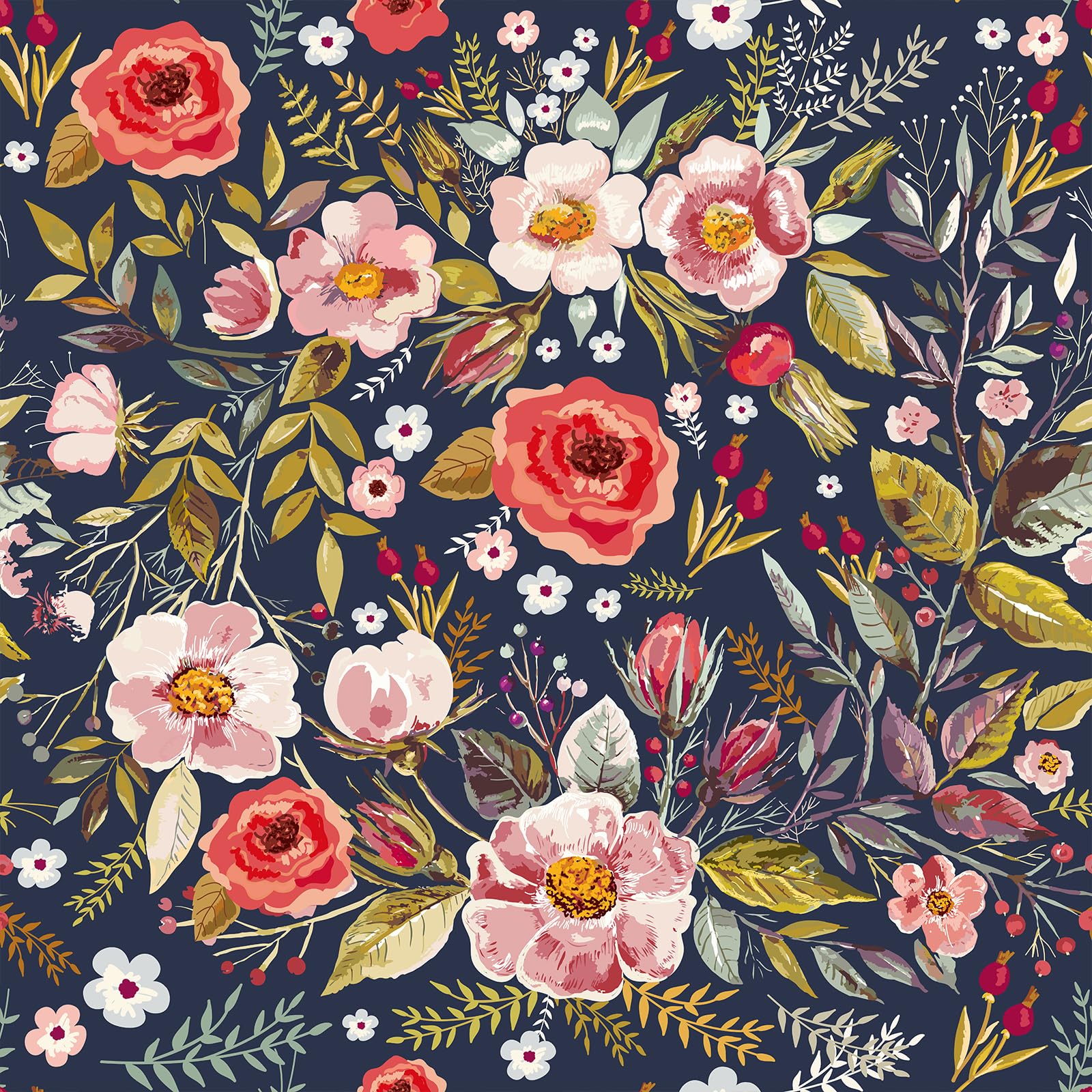 Papier peint floral foncé vintage amovible et imperméable pour rénover facilement les murs lisses