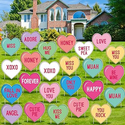 ADXCO 24 Piece Valentine Day Decorations Yard Signs Multicolor Heart Outdoor Yard Signs with Stakes 13 x 11 Inch Waterproo...