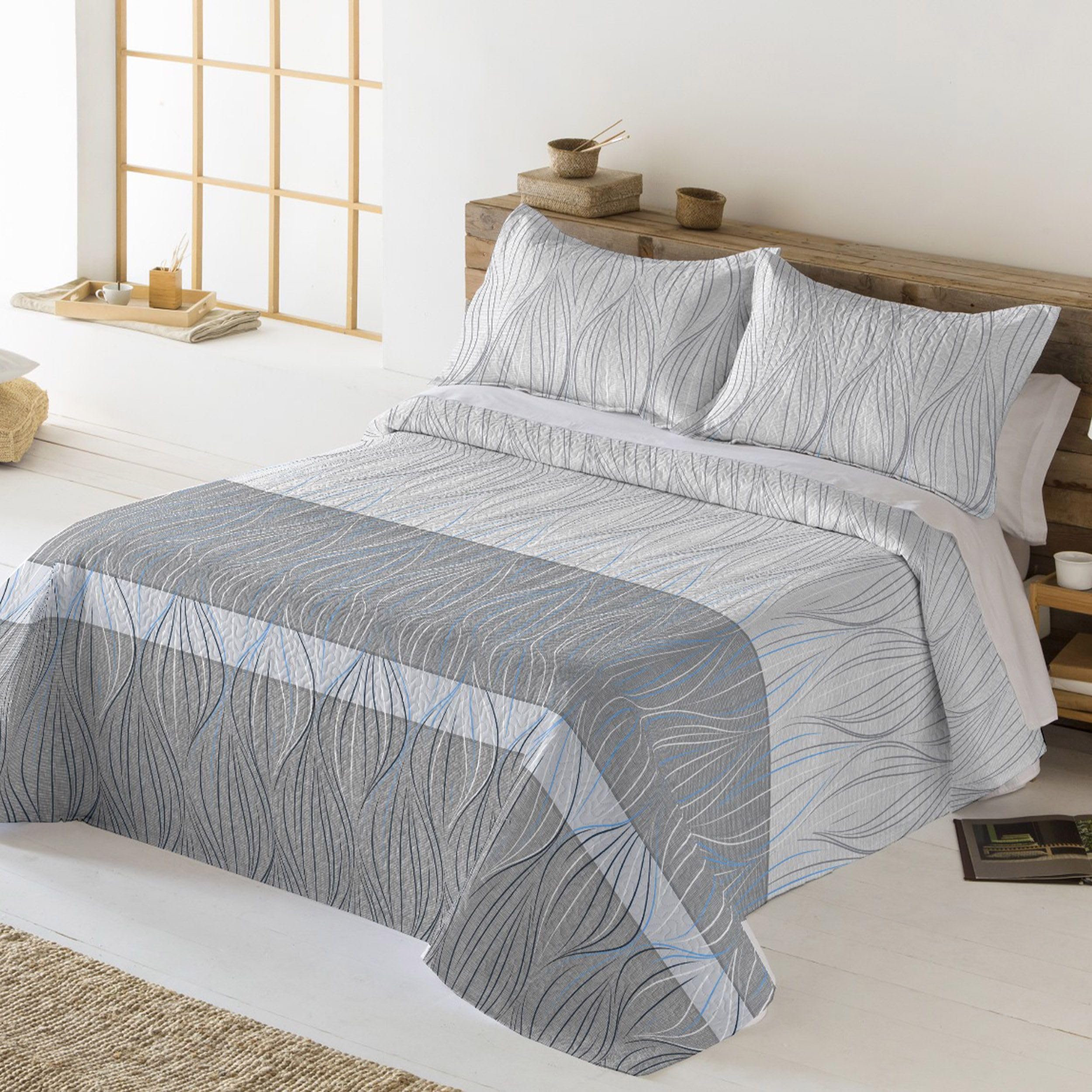 DALINA Textil - Colcha bouti Estampada para Verano y Entretiempo, Colcha para Cama 90-100% Poliester, Colcha Cubre Cama Fina, Suave, 180x265 con una Funda de Cojin 50X65cm