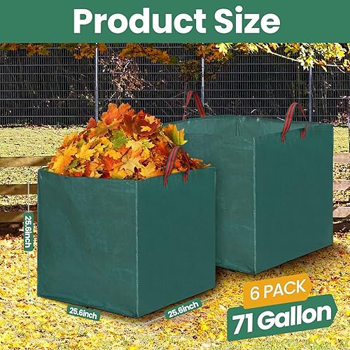 Miniatura 2 de Wesnoy 6 bolsas de basura reutilizables para jardín con asas tejidas de polipropileno tejido para jardín, bolsas de basura plegables para camping,