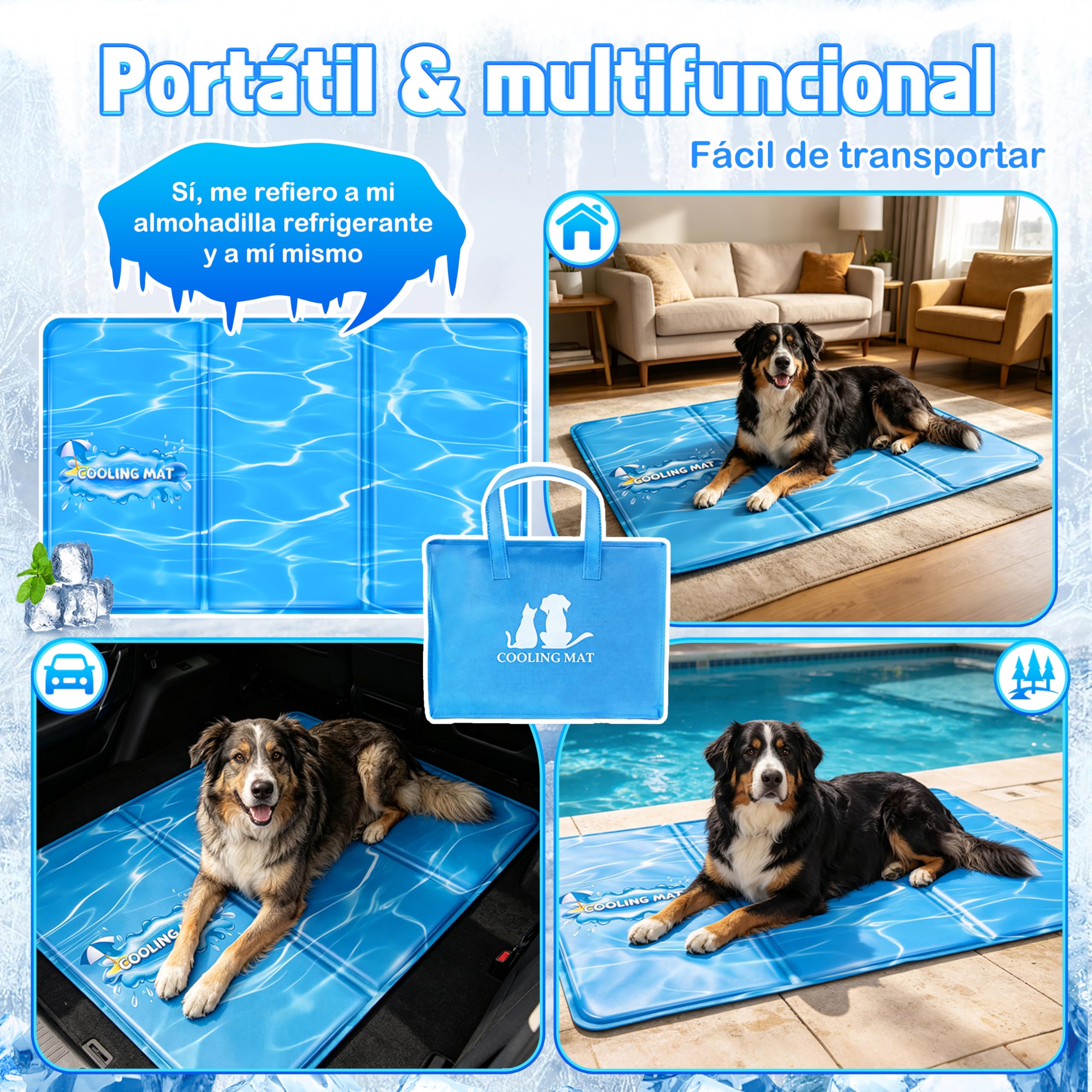IEEILULU Alfombrilla Refrescante para Perros Gatos, Cama Refrescante Perro con Bolsa, Antidesgarros y Fácil Limpieza, Ideal para Mascotas en Verano Interior, Exterior y Coche (X-Large)