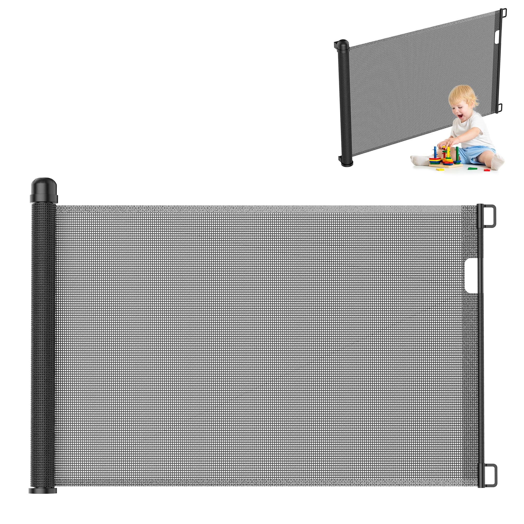 UISEBRT Griglia di protezione per porte estraibile, 0-150 cm, per bambini e animali da pelliccia, per interni ed esterni (nero, 300 cm)