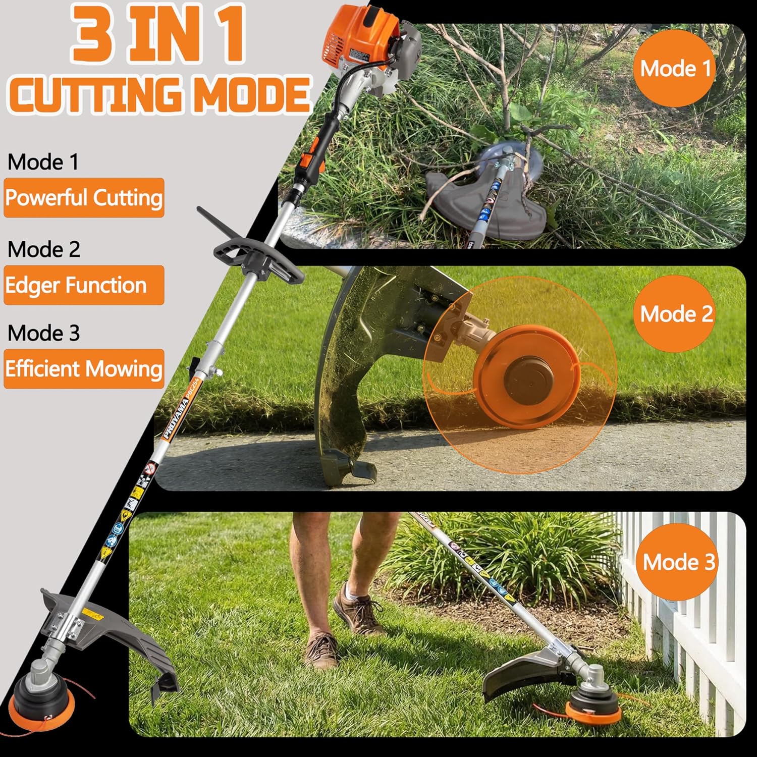 PROYAMA 25.4CC Gas Weed Wacker Eater, 2-Cycle Powerful Brush Cutter, String Trimmer with Easy Spool Trimmer Head, 17in Cutting Path with 40T Alloy Blade & Shoulder Straps for Yard Garden Care