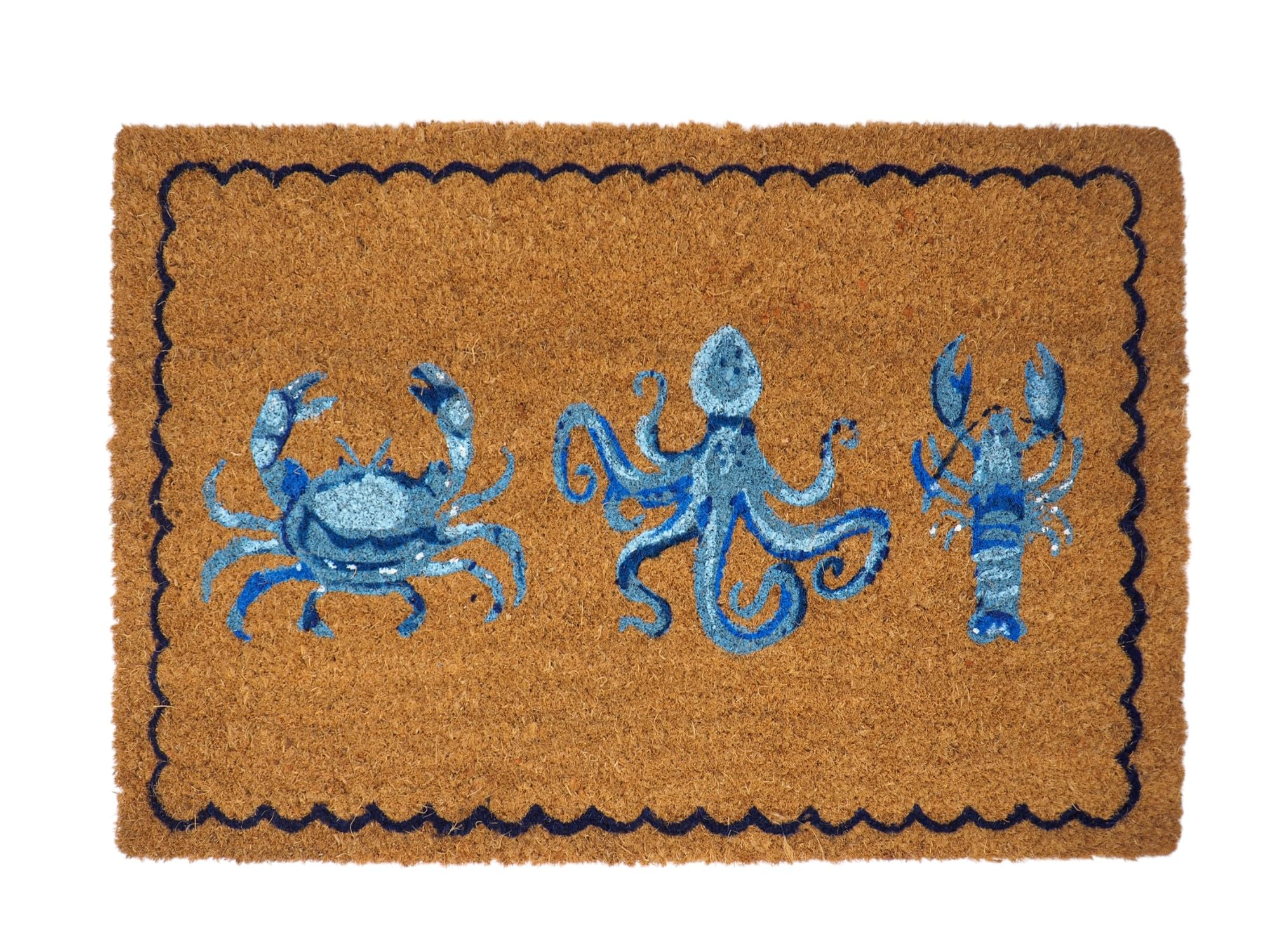 Sil Interiors Blue Nautical Coir Doormat With Sea Creatures 60 X 40 Cm - Octopus Lobster Crab