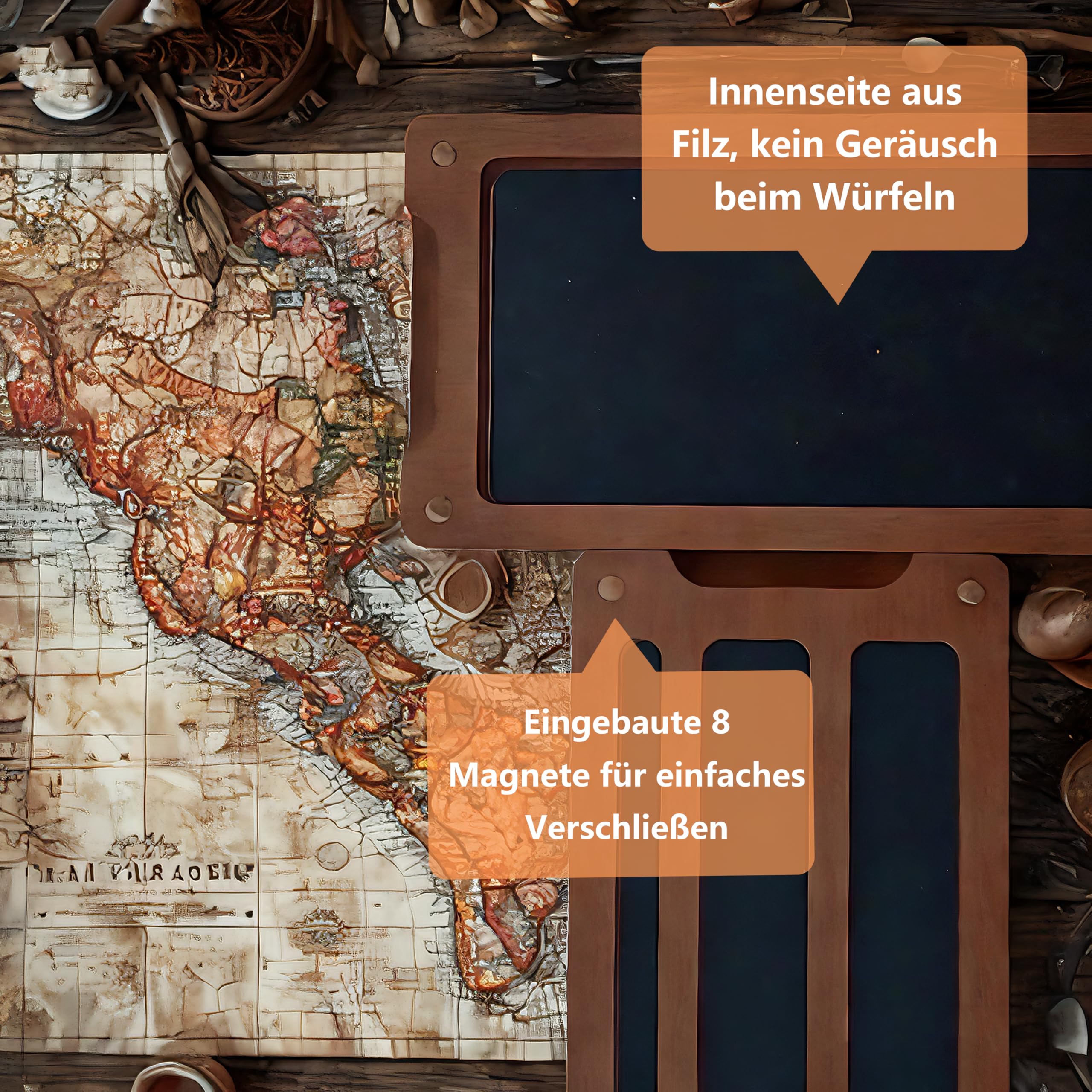 Würfelbox Holz Dice Box DND Würfelbrett 24x10 cm Würfelunterlage mit Würfelteller Würfelschale und Vorratsbehälter ideal für Dungeon and Dragon(D&D)