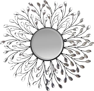 Lulu Decor, Decorative Crystal Metal Vine Wall Mirror, Beveled Mirror, Frame Measures 24