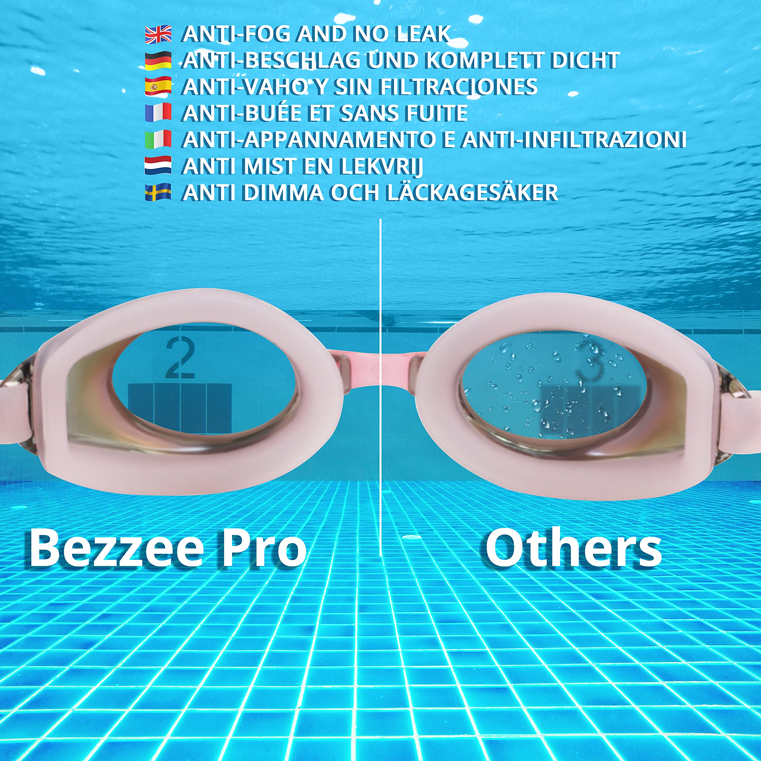 BEZZEE PRO Kids Swimming Goggles UV Protected Mirrored Goggles