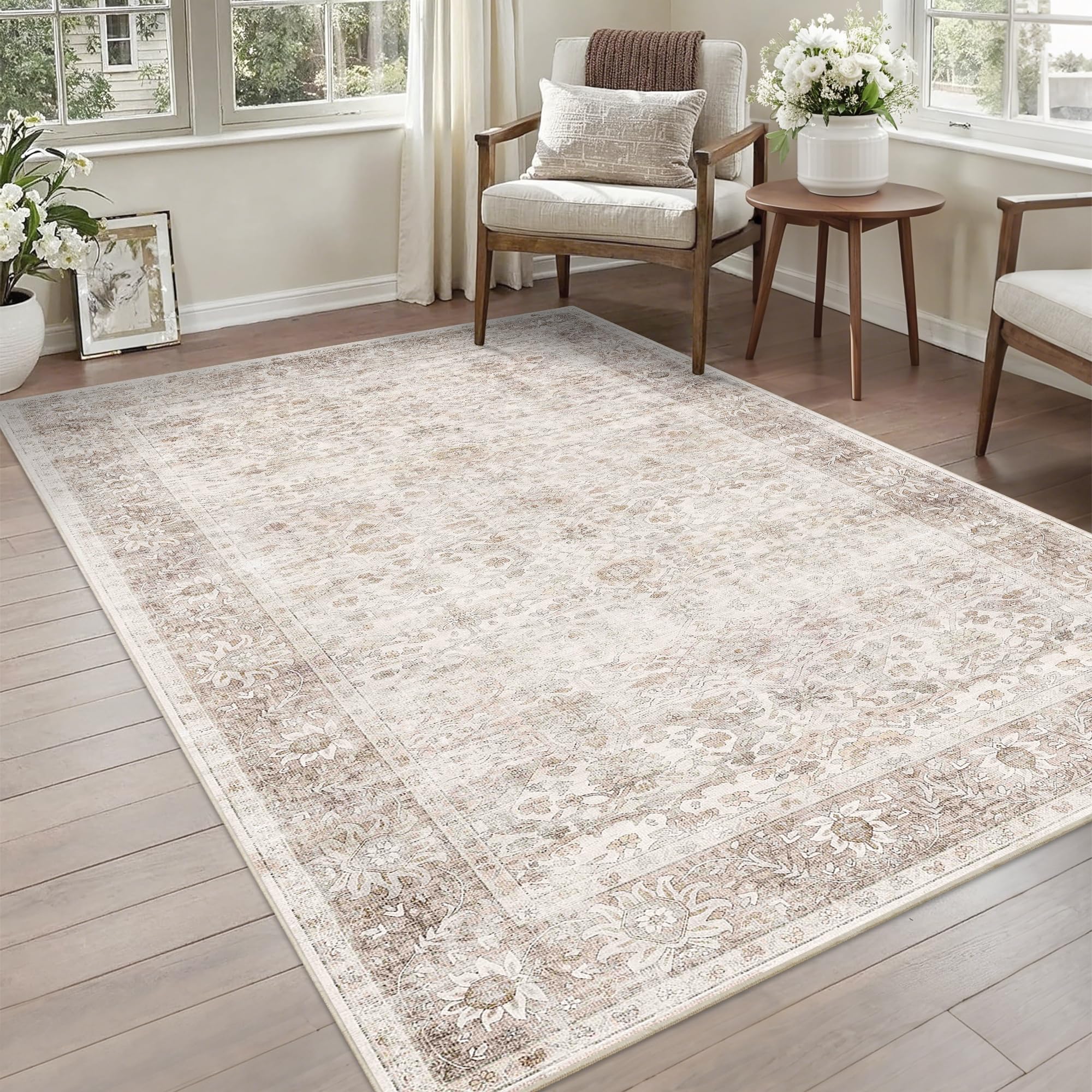 Photo 1 of Zeeinx 4'x6' Washable Vintage Floral Area Rug