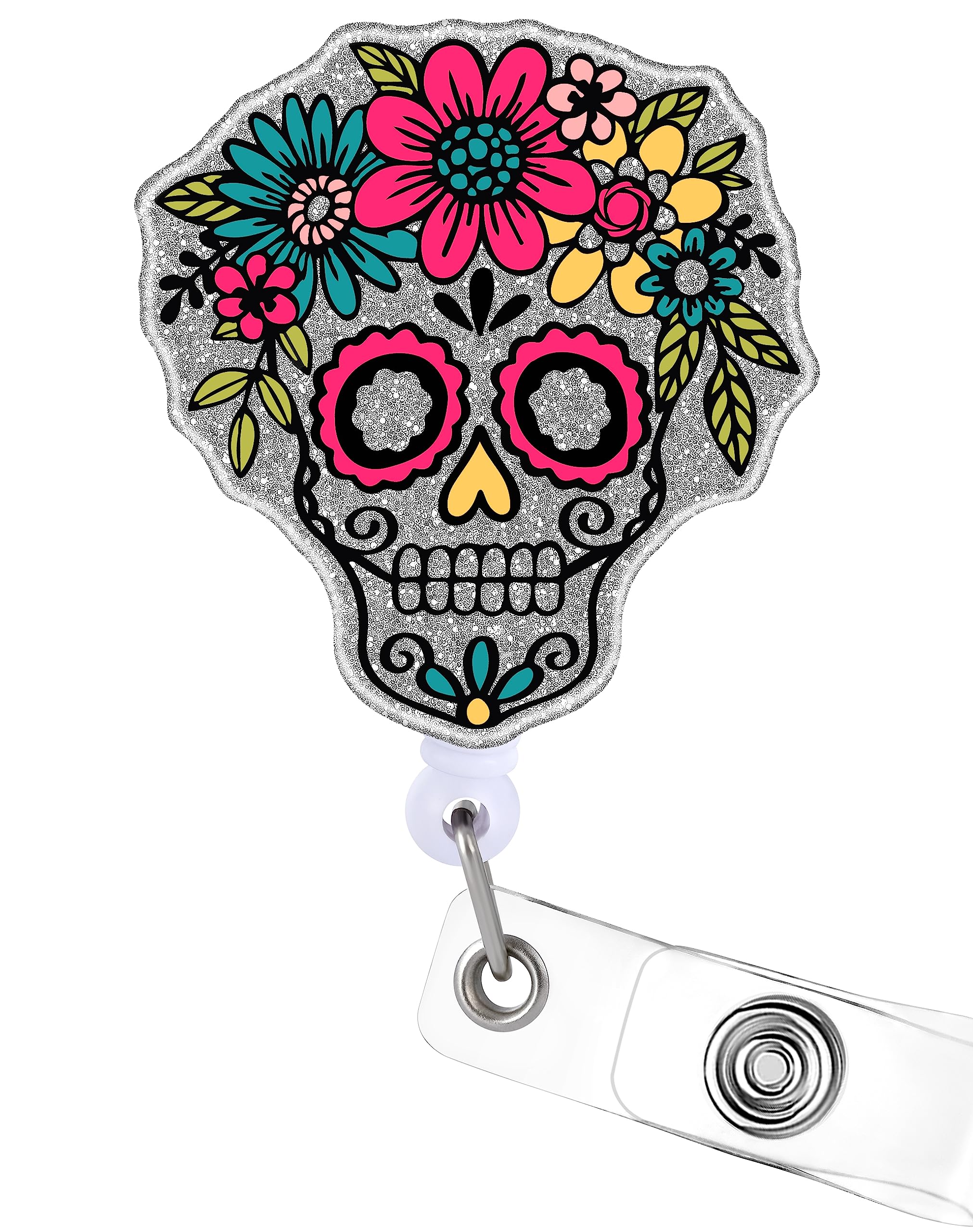 Photo 1 of Plifal Badge Reel Holder Retractable with ID Clip for Nurse Nursing Name Tag Card Cute Skull Medical Assistant Funny Accessories with Alligator Clip for Hospital Student Work Office