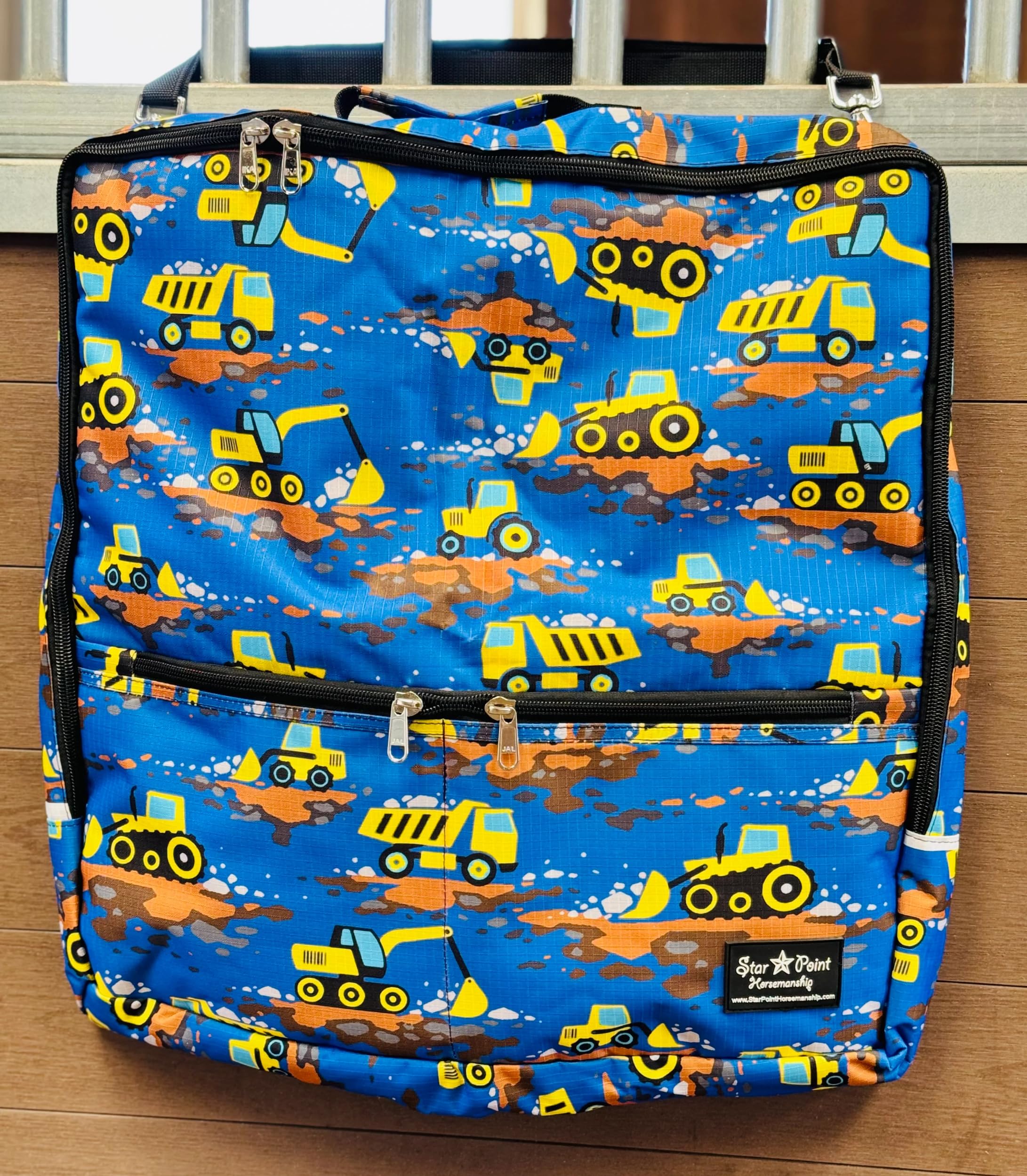 Star Point Horsemanship 600 Denier Ripstop Harness Horse Storage Tack Bag 24X24X4 Waterproof, Dust-Proof with Adjustable Strong Handles and Front Pockets for All Tack Items (100 GSM Fill,Yello Truck)