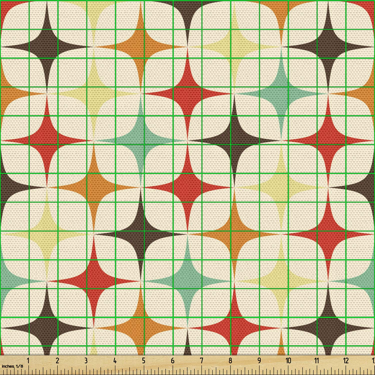 Ambesonne Yellow and Brown Fabric by The Yard, Retro-Themed Geometric with Colorful Stars, Decorative Fabric for Upholstery and Home Accents, 2 Yards, Orange Champagne