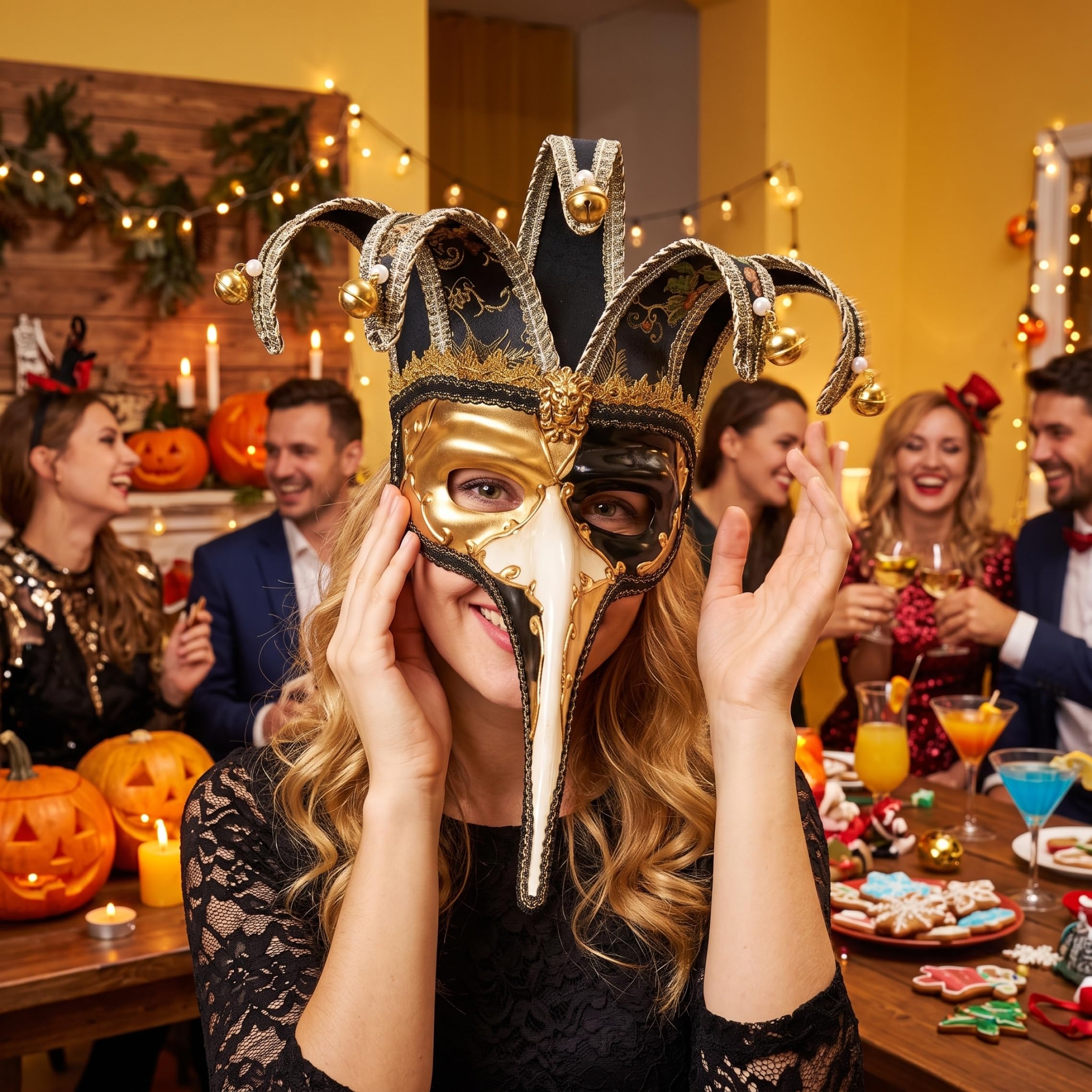 Maschera da giullare: maschere per travestimento con campana e pizzo