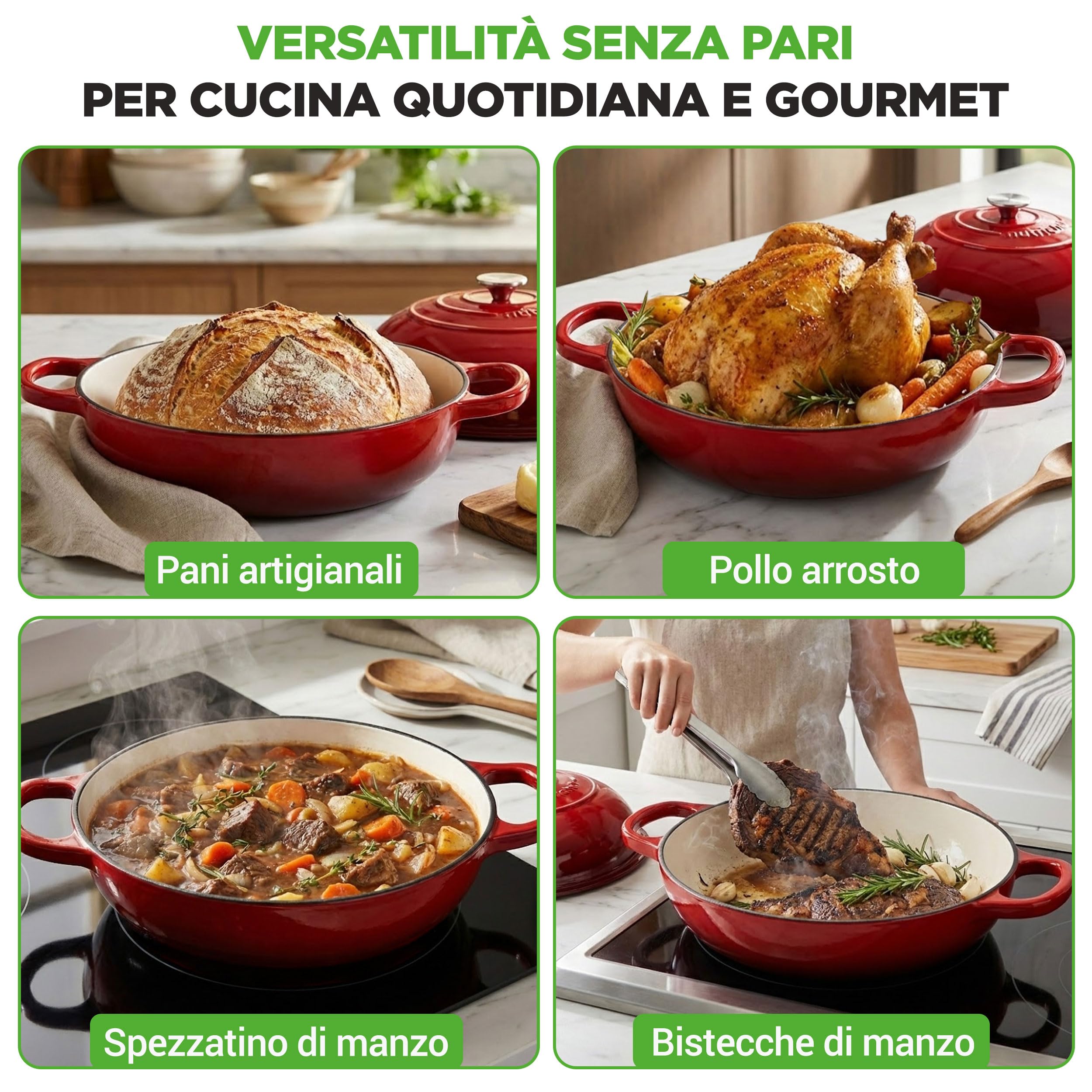 NutriChef Teglia per Pane in Cassetta 26x13 cm in Ghisa Smaltata a Cupola, Stampo Pane in Cassetta per Pollo Arrosto, Bistecca di Carne e Spezzatino di Manzo, Rosso