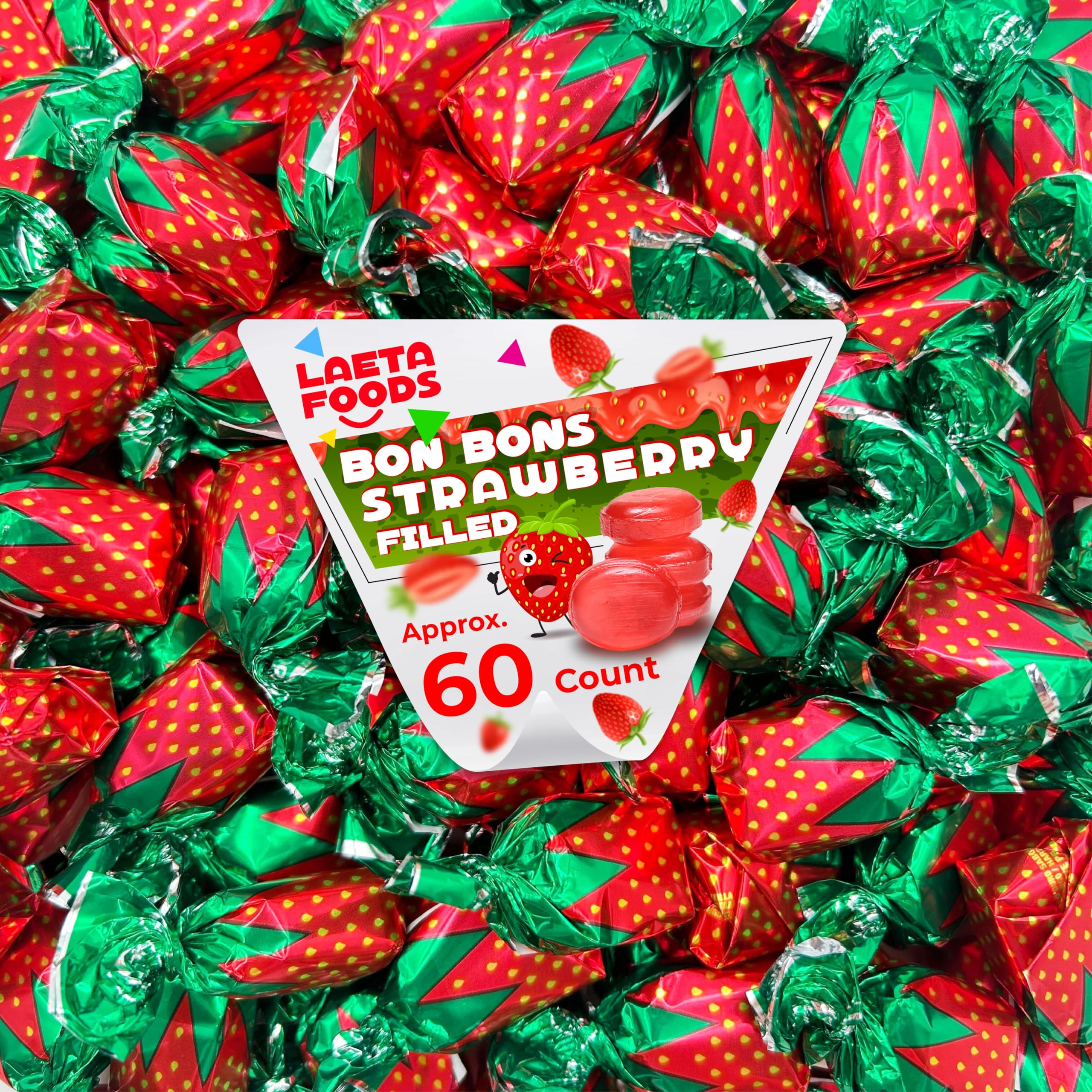 LAETAFOODArcor Strawberry Filled Bon Bons Hard Candy (1 Pound Bag)