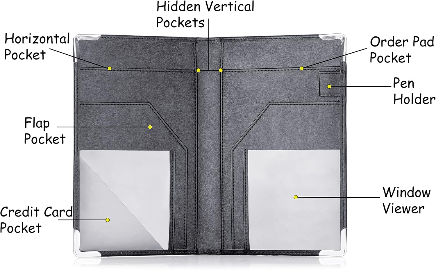 Sonic Server Book and Waiter Waitress Organizer for Waitstaff | Inner Color Black | 10 Pockets Holds Guest Checks, Money, Receipts, Order Pad with Pen Holder Loop
