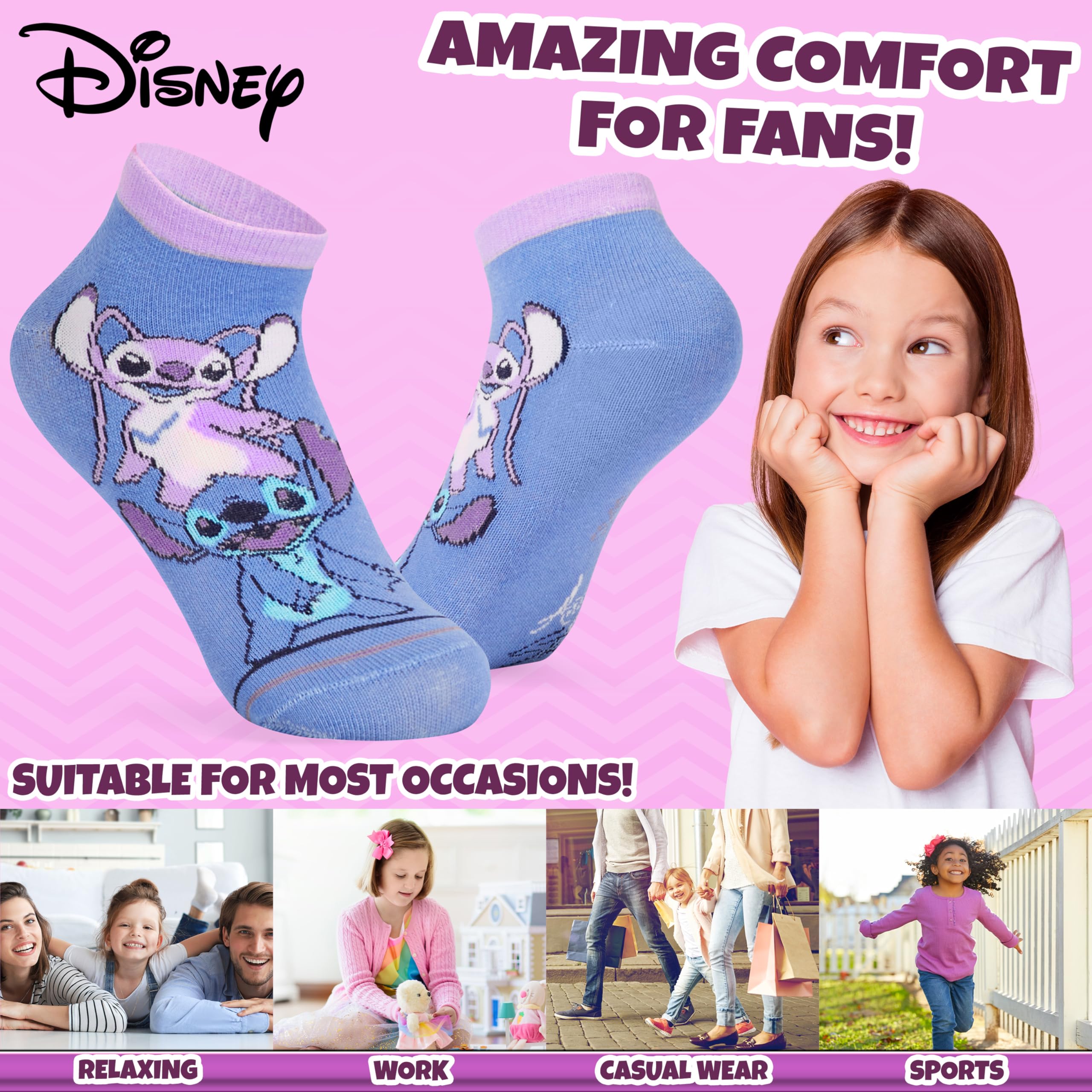 Disney Chaussettes Basse Fille, Ultra Doux Respirant Socquettes, Paquet de 5, Idee Cadeau