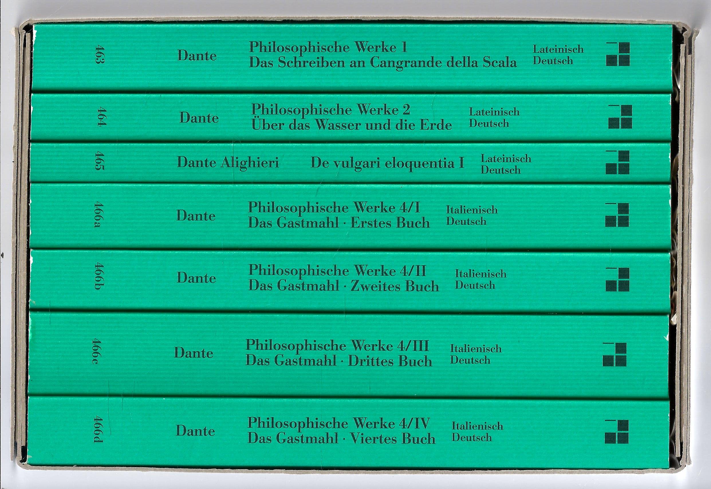 Philosophische Schriften in sieben Bänden: Das Schreiben an Cangrande della Scala; Über das Wasser und die Erde; De vulgari eloquentia; Das Gastmahl, ... Viertes Buch. Latein.-Dtsch.; Italien.-dtsch.