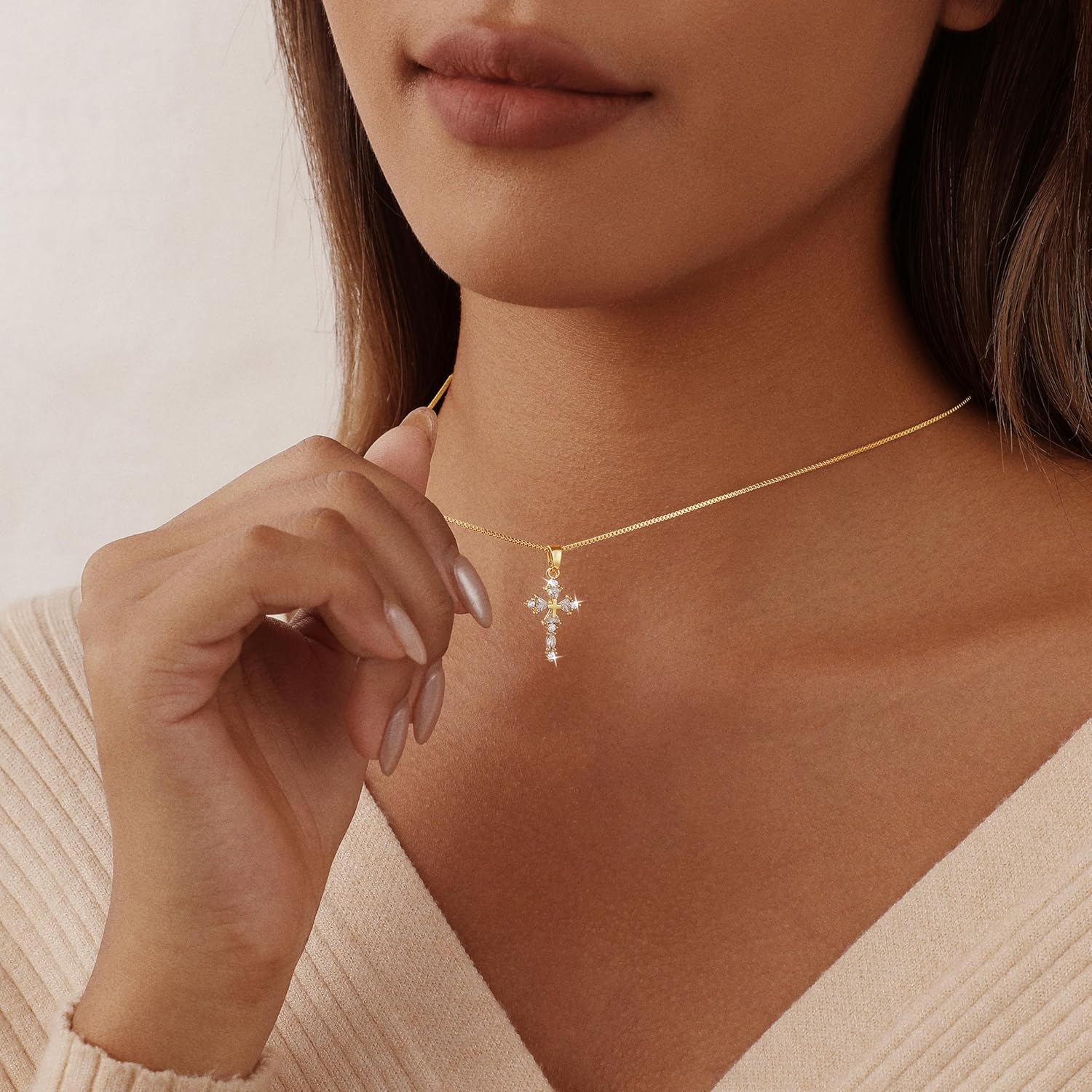 BBV Cross Necklace for Women Dainty Gold Plated O-Link Chain with CZ Heart Cross Pendant Non-Tarnish Trendy Minimalist Choker Necklace Easter Christian Baptism Faith Jewelry Gift - Image 4