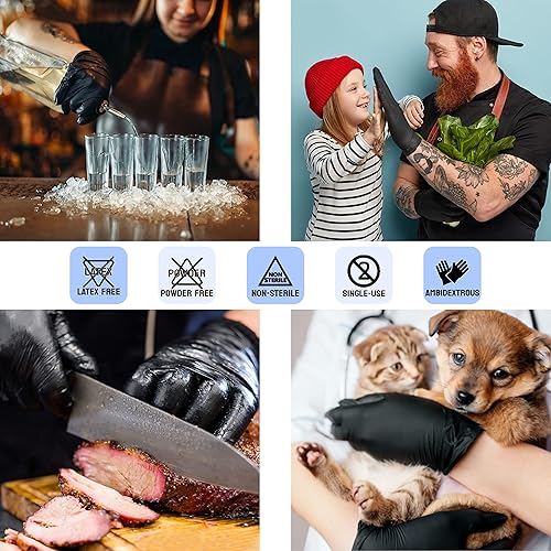 Miniatura 3 de Safe Health Guantes desechables industriales de nitrilo negro - Mediano 3.5 mil Caja de 1000 Sin polvo - Sin látex Tatuaje - Salón de belleza -