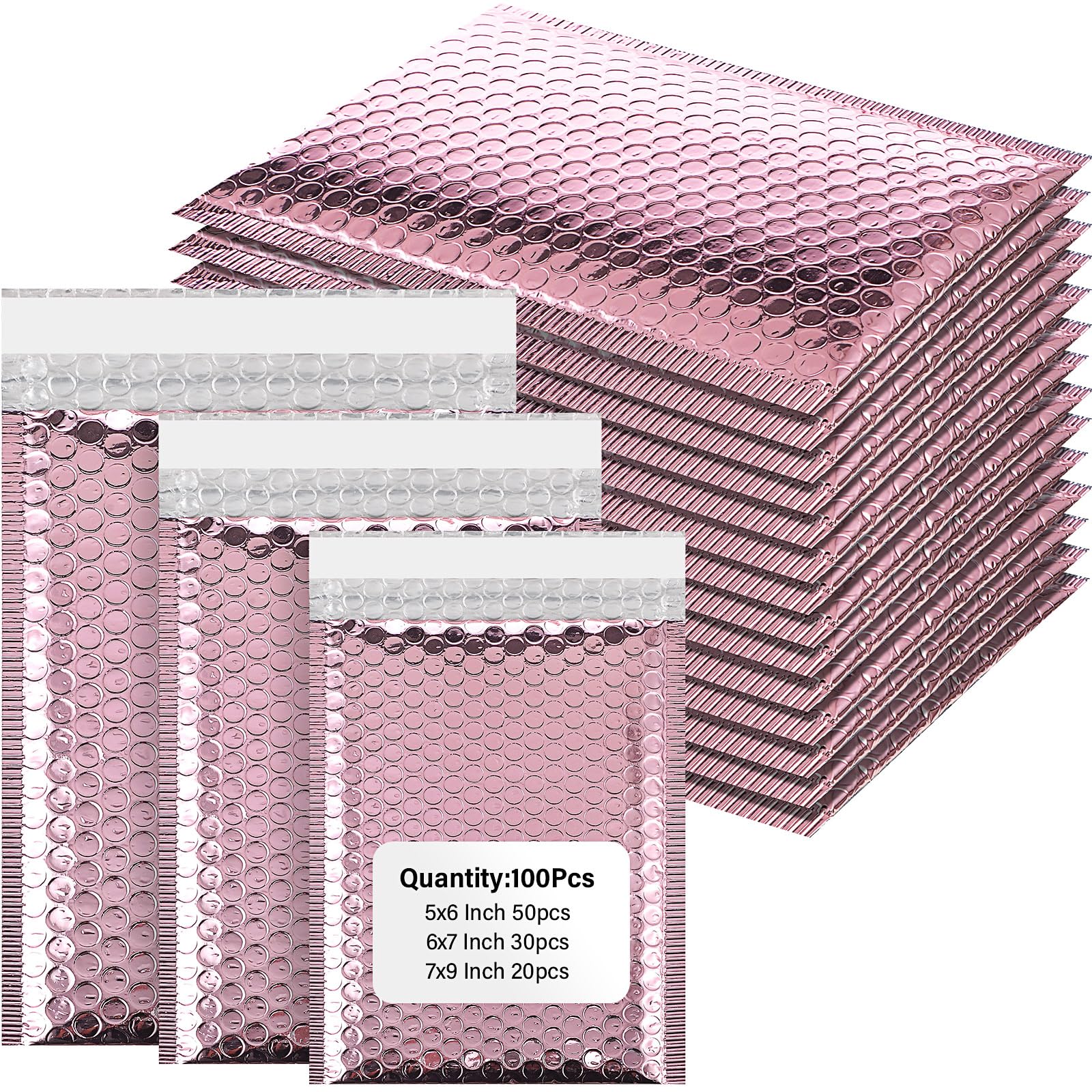 Yeyeplum 100 Pack Valentine's Day Gift Wrapping Bubble Mailers 3 Sizes Metallic Bubble Envelopes Waterproof Self Sealing Bags for Spring Back to