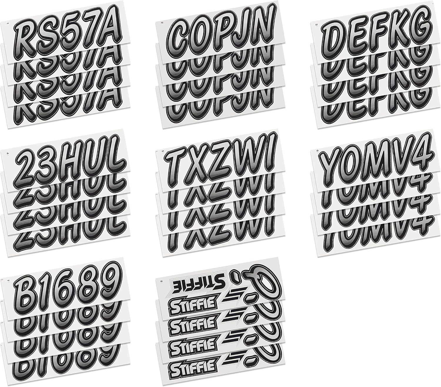 STIFFIE Whipline Metallic Silver/Black 3" Super Sticky Boat & PWC Registration Decals • Numbers Letters Stickers