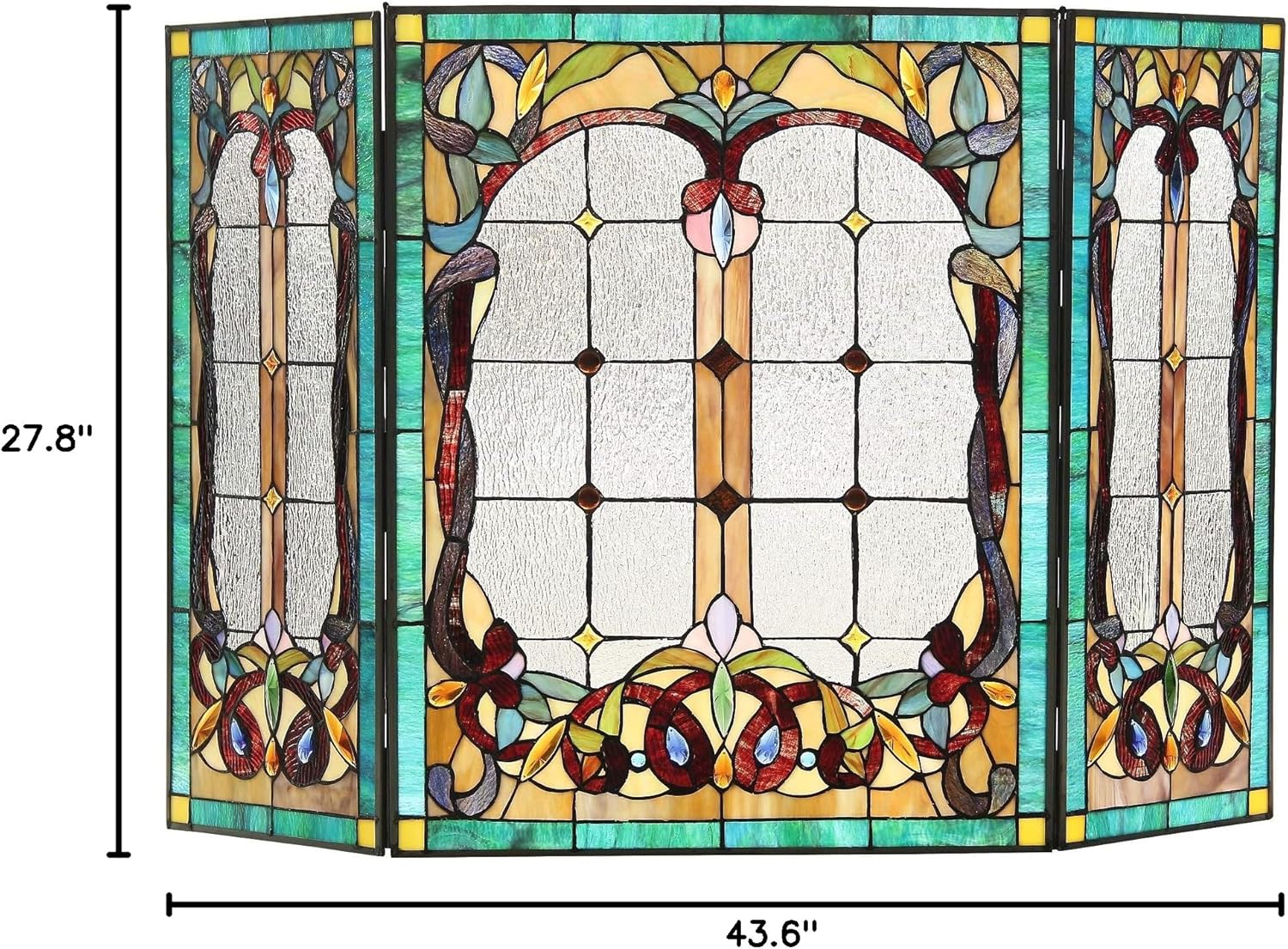 Tiffany-Style 3pcs Folding Victorian Fireplace Screen 44x28