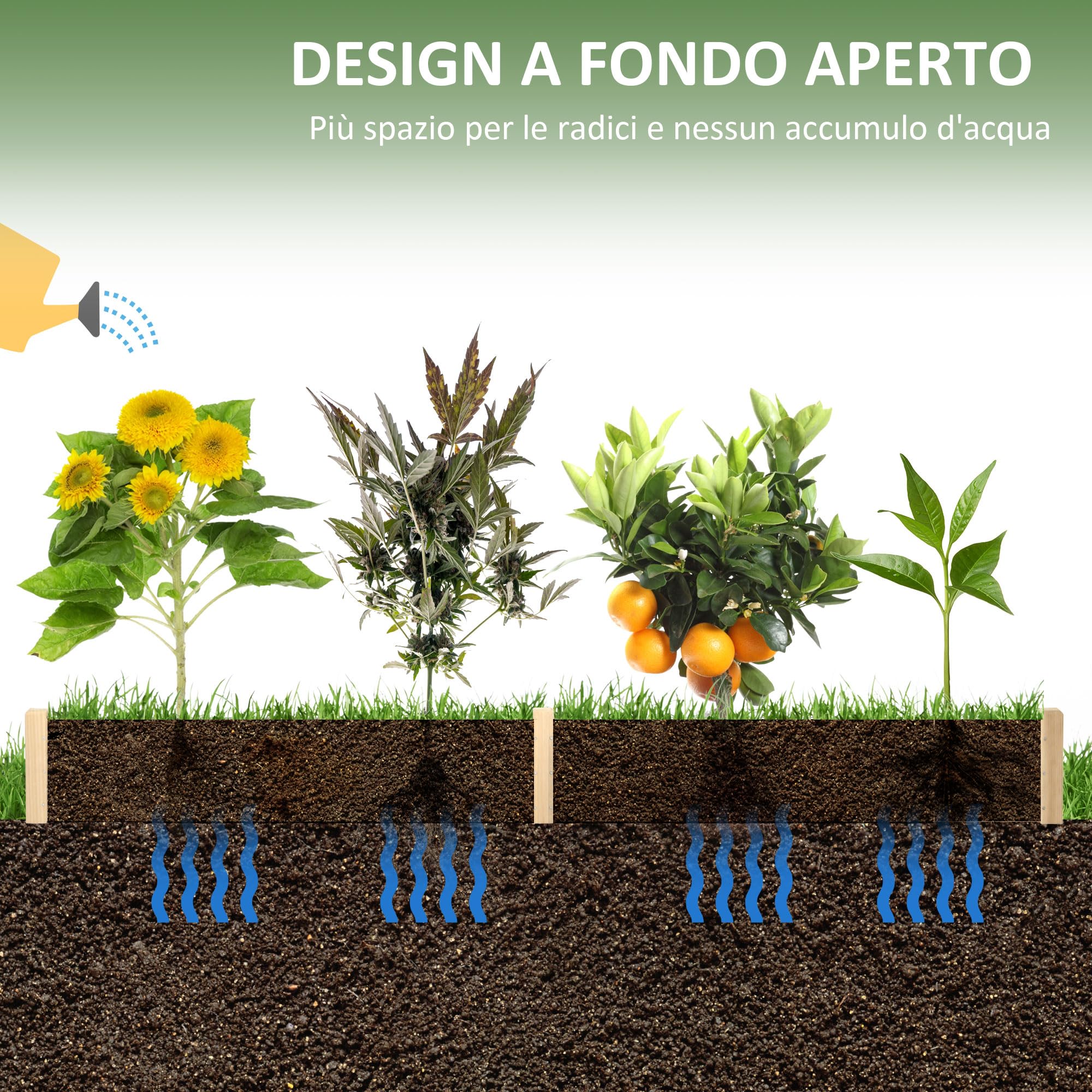 Outsunny Letto per Orto Rialzato, Fioriera con Fondo Aperto 244x61,5x27cm | da Esterno, Legno di Abete, 2 Sezioni Interne Separate, Cassone per Orto a Terra in Legno