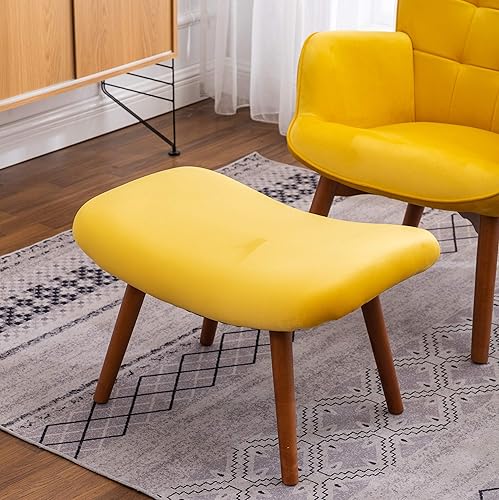 Miniatura 5 de Roundhill Furniture Leiria - Silla contemporánea de terciopelo sedoso copetudo con otomana, color amarillo