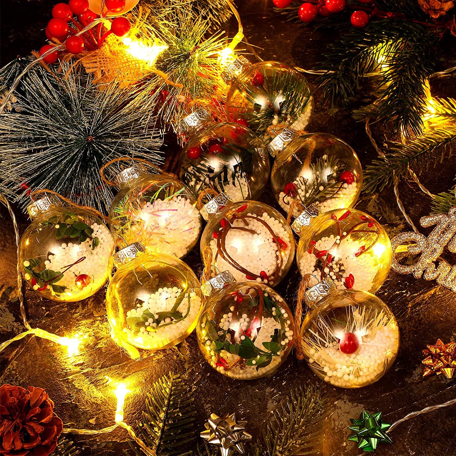 20 Pièces Boule De Noel Transparente, 8 Cm Décorations Noël