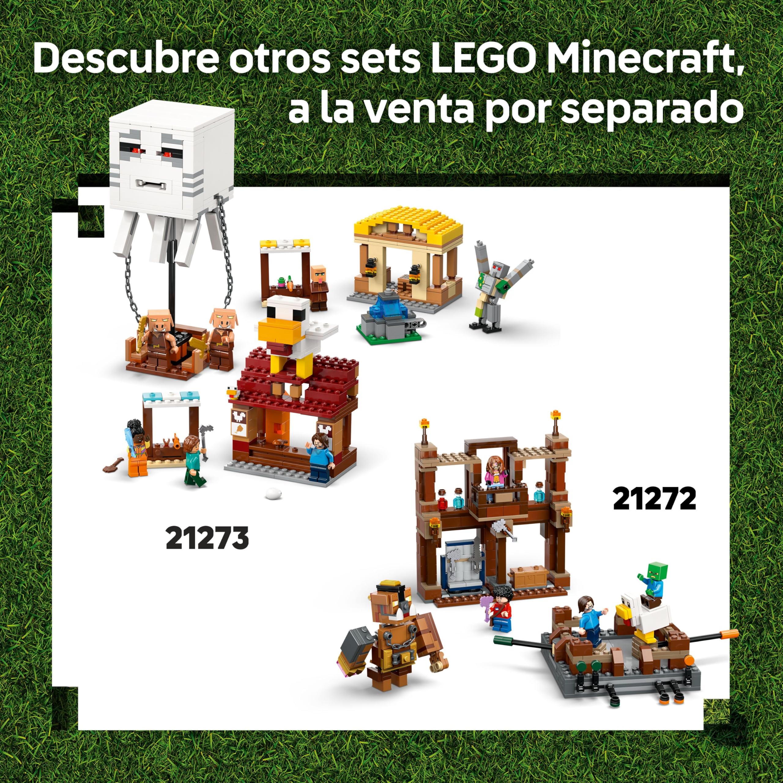 LEGO Minecraft El Ataque a la Aldea del Globo de Ghast - Casa de Steve de Juguete con 4 Minifiguras, Figura de Golem de Hierro y Función Dinamita - Regalo Gamer para Niños y Niñas de 10+ Años 21273