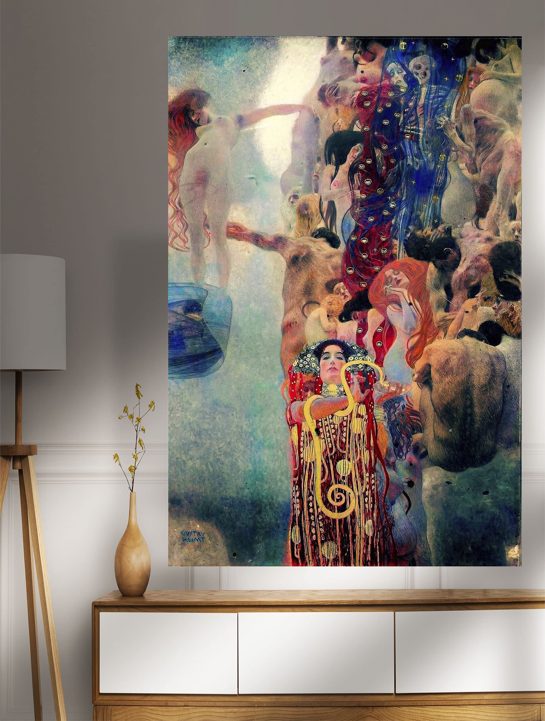 Gustav Klimt Leinwanddruck, Motiv: Medizin von Gustav Klimt, Wandkunst, Hängedekoration, Ölgemälde, Reproduktion, gerahmte Bilder, 76 x 101 cm