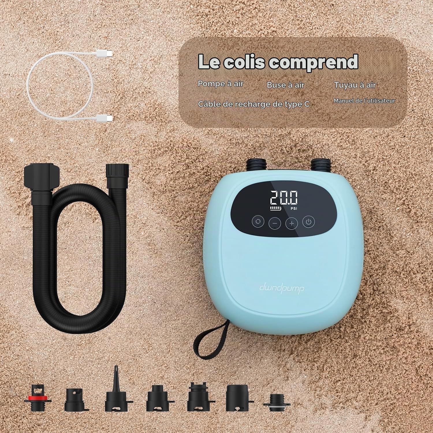dwndpump Pompe à air Sup 20PSI, Pompe électrique Sup pour gonfler et dégonfler, Pompe Rechargeable pour Planche à pagaie Gonflable, Pompe électrique Portable pour Sup, Kayaks, Ailes à Vent
