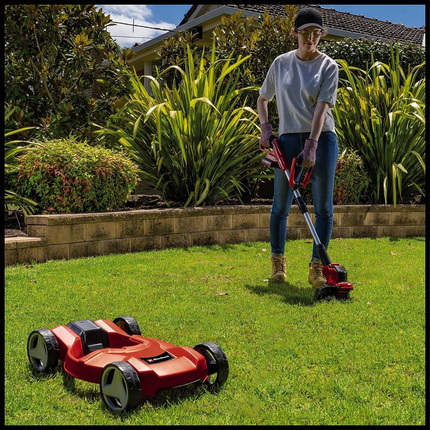 Einhell Cortacésped con batería GE-CT 18/28 Li TC-Solo Power X-Change (Iones de Litio, 18 V, Carro de Recortadora, 28 cm de Anchura de Corte, Hilo, envío sin batería ni Cargador)