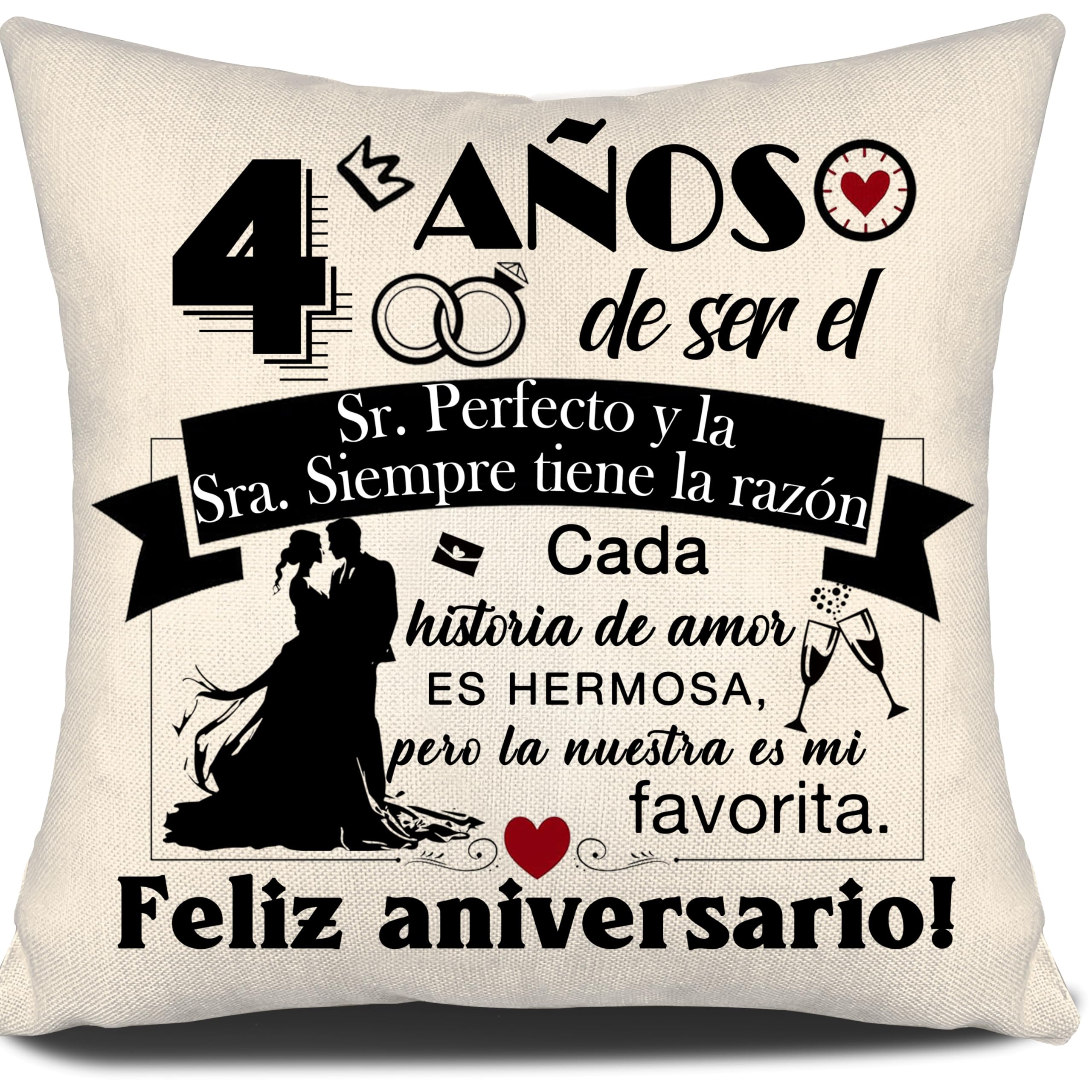 Aosumin 4 Years of Being Mr. Mrs. Always Right 4th Wedding Anniversary Gift Women Men Marriage Cushion Covers for Couples Husband Wife Colleagues Friends Anniversary (4-a)