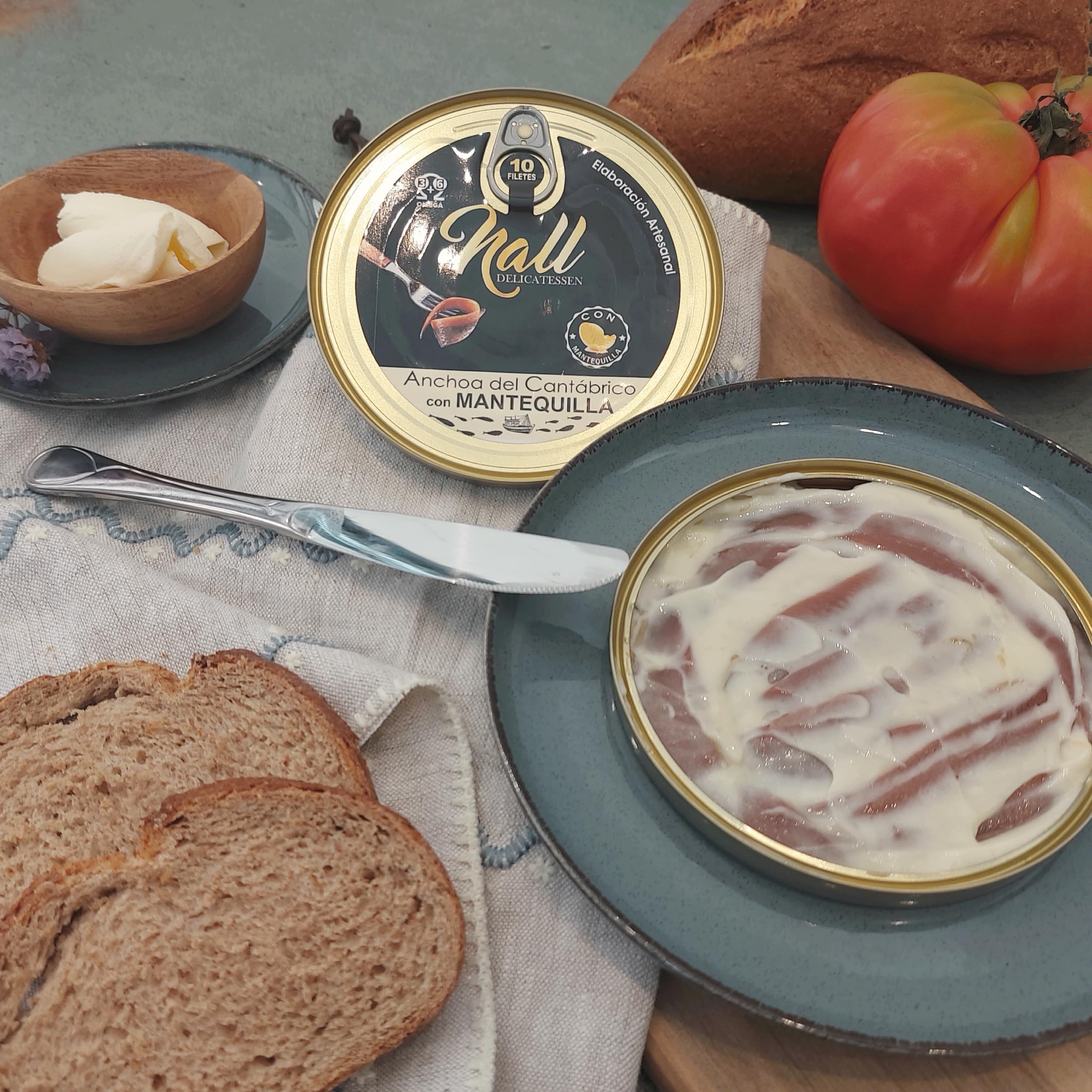 NALL DELICATESSEN (Pack 2 Latas) Anchoas del Cantábrico | Lata Anchoas XL 00 6 Filetes + Lata Anchoas XL con MANTEQUILLA 10 Filetes | Elaboración Artesanal