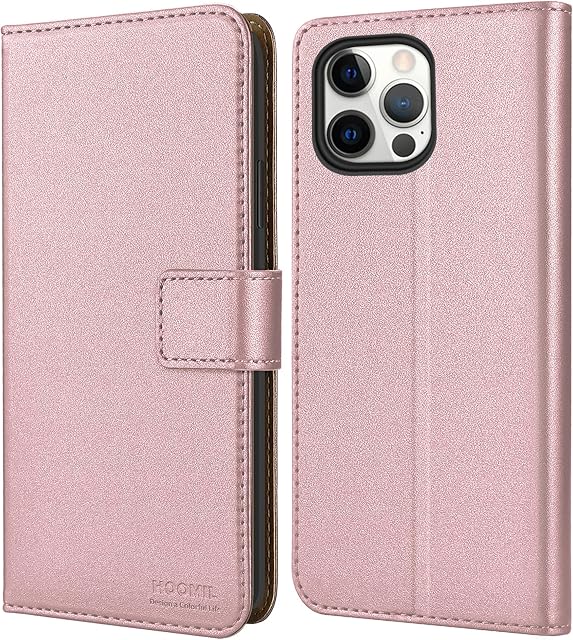HOOMIL MagFlip Series Designed for iPhone 12 Pro Max Case, Premium Leather Flip Wallet Phone Case with Card Holder - Rosegold