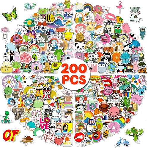 200 calcomanías para botellas de agua para niños y adolescentes, vinilo impermeable, lindas calcomanías Vsco, portátil, teléfono, scooter, equipaje,