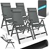 KESSER Garden Chairs High-Backed Chair with Armrests Set of 4 Aluminium Folding Chairs with Pillow & Cover Camping Chair 7-Way Adjustable Backrest Breathable Weatherproof Foldable Non-Slip Petrol