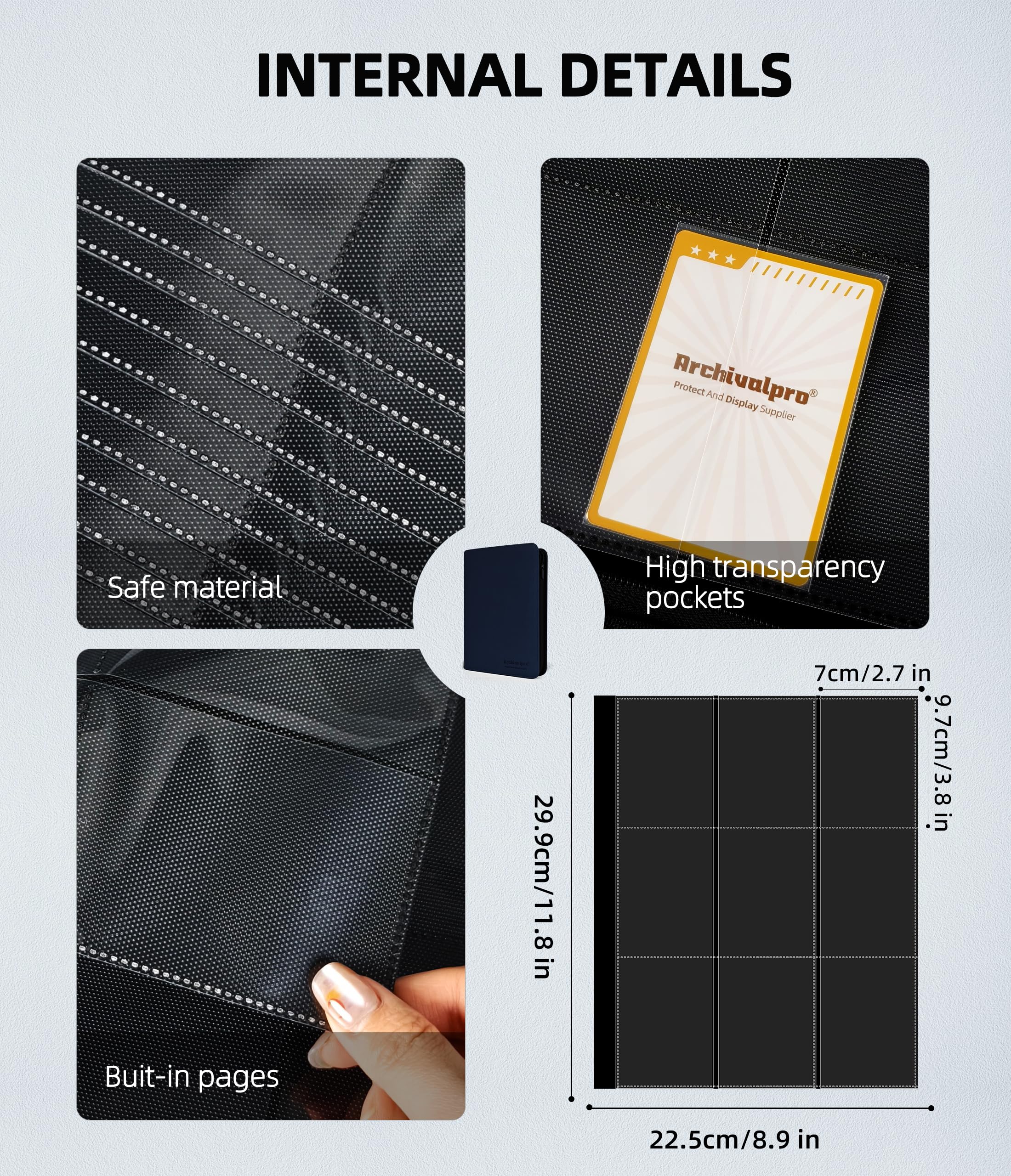 Classeur en cuir de qualité supérieure pour 360 cartes, album avec 9 pochettes/page double face, 20 pages (bleu)
