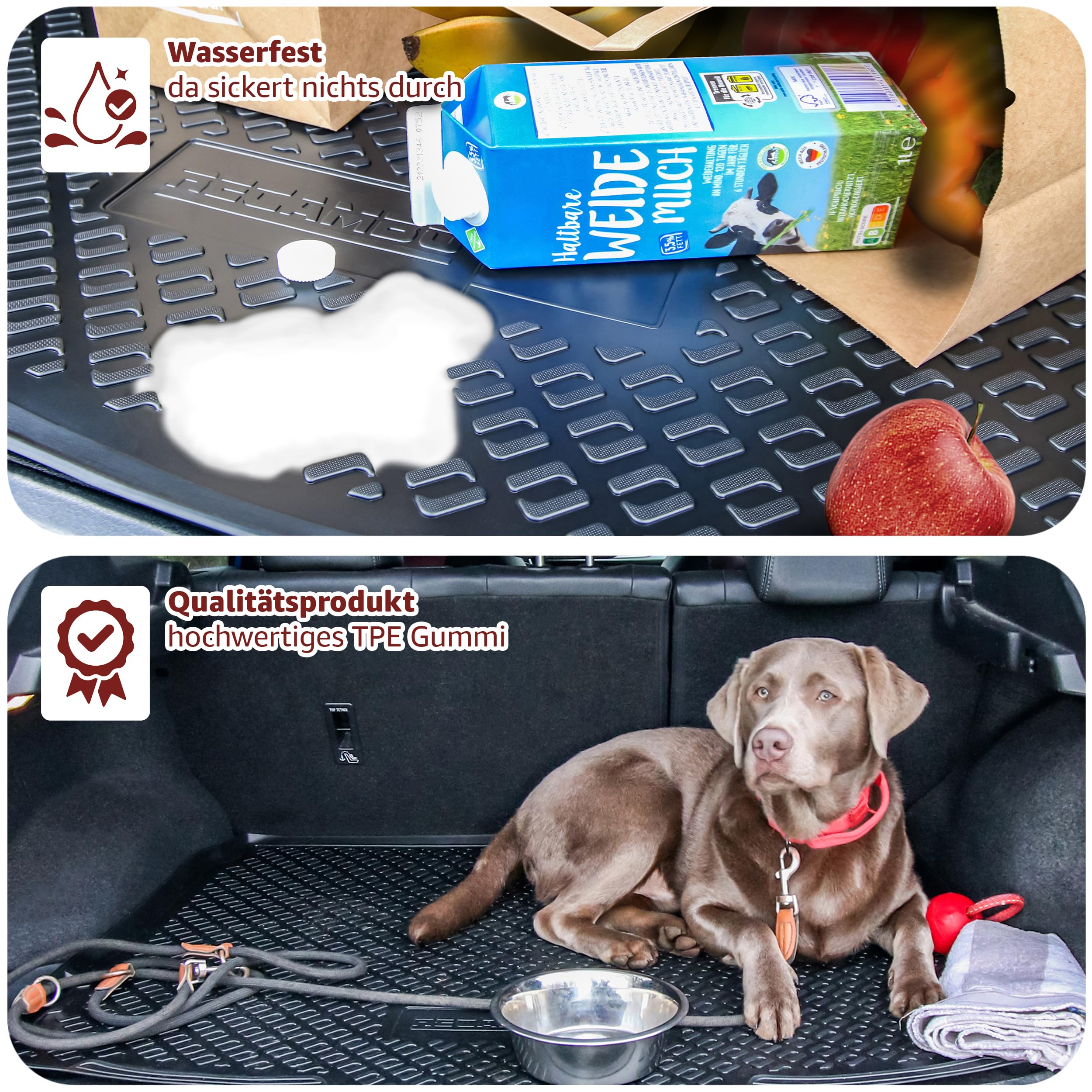 RECAMBO Gumowa mata do bagażnika pasująca do VW Golf VI Variant rok produkcji 2009-2013 – idealnie dopasowana z krawędzią, antypoślizgowa, wytrzymała guma, łatwa do czyszczenia, ochrona przed brudem i