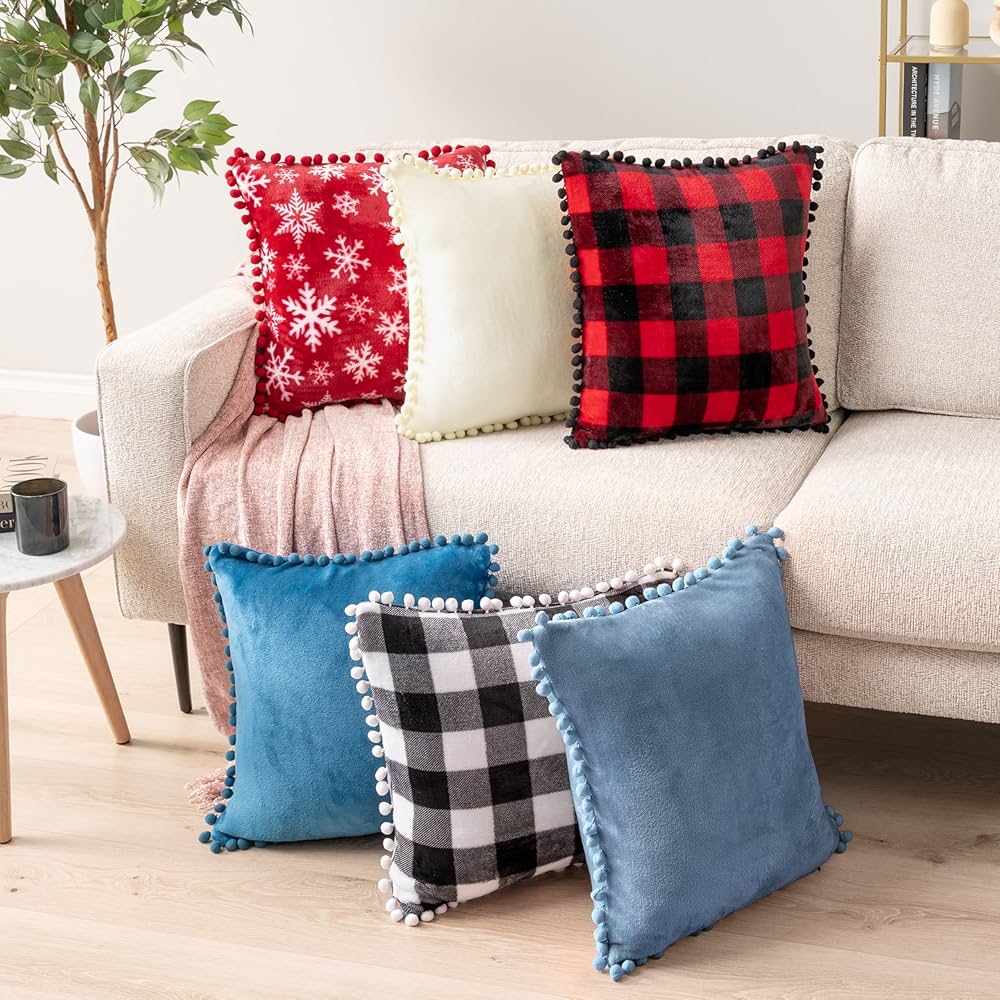Amazon.com: PAVILIA Dusty Blue Throw Pillow Covers with Pom