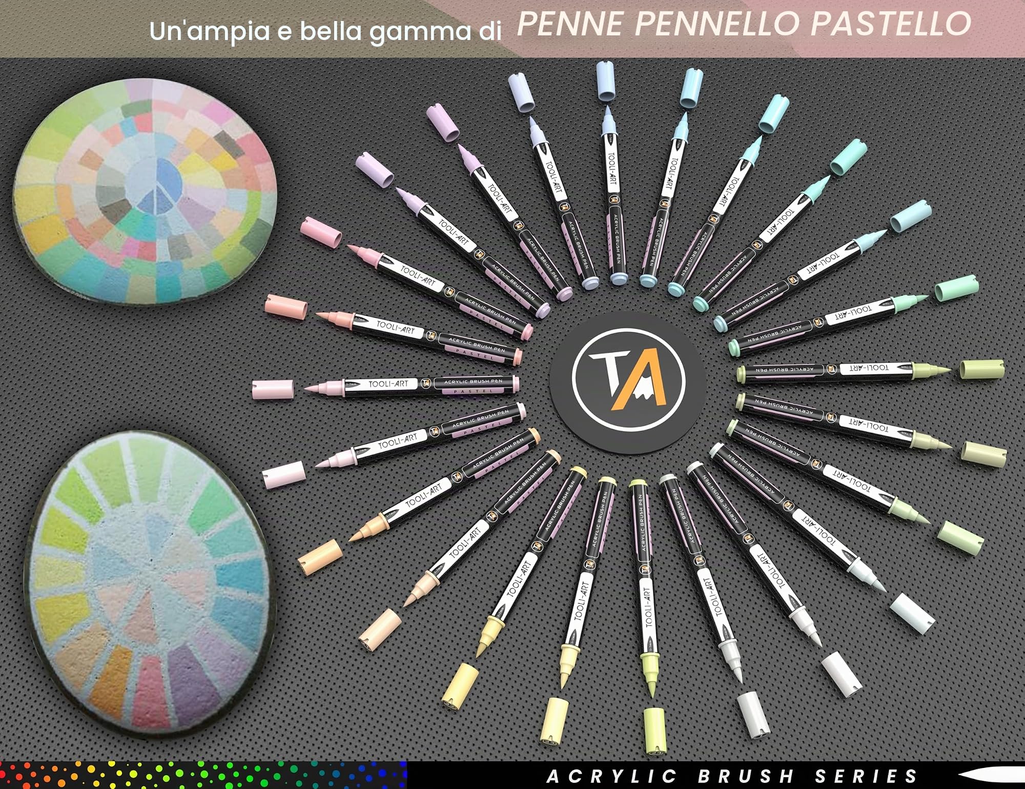 Set di 24 pennarelli acrilici con punta a pennello flessibile, tratto da 1 a 7 mm, per pittura su roccia, scritte a pennello, vetro, tazze, legno, metallo, tela, tessuto, plastica, atossici, a base