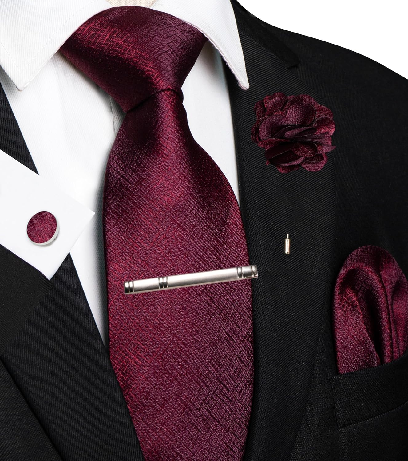 JEMYGINS Mens Tie and Pocket Square,Lapel Pin,Cufflinks,Tie Clip Sets with Gift Box 5PCS - Image 2