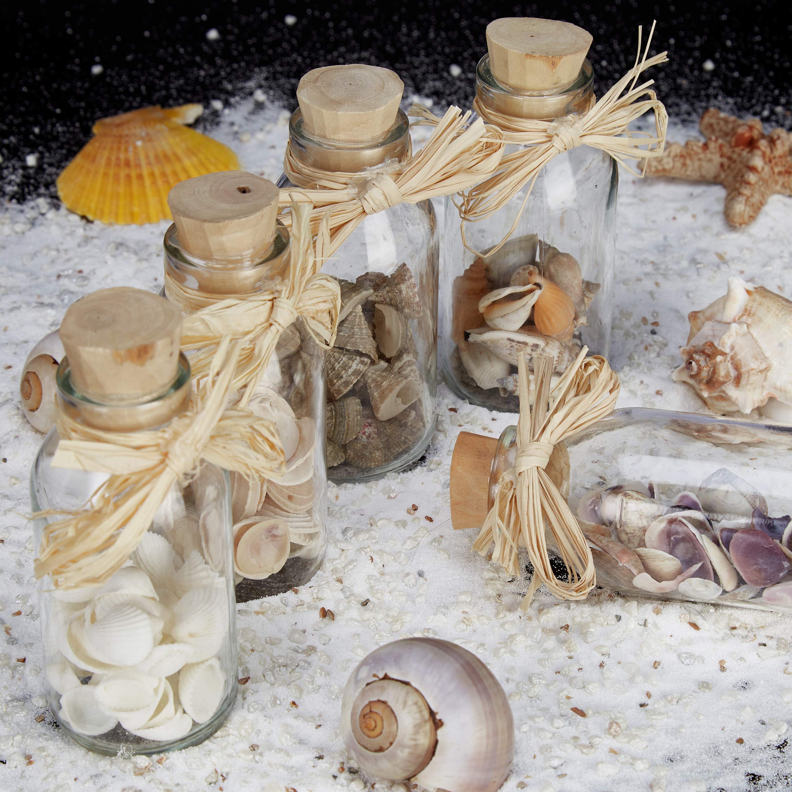 Relaxdays Bottigliette Deco con Conchiglie, Set da 5, Arredo Marino da Bagno, Mini Vasetti, Naturale