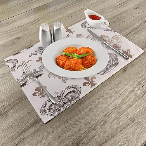 Miniatura 2 de Lunarable Fleur De Lis - Juego de 4 manteles individuales, coronas y formas de flor de Lis en estilo grabado, impresión de arte simbólico de la