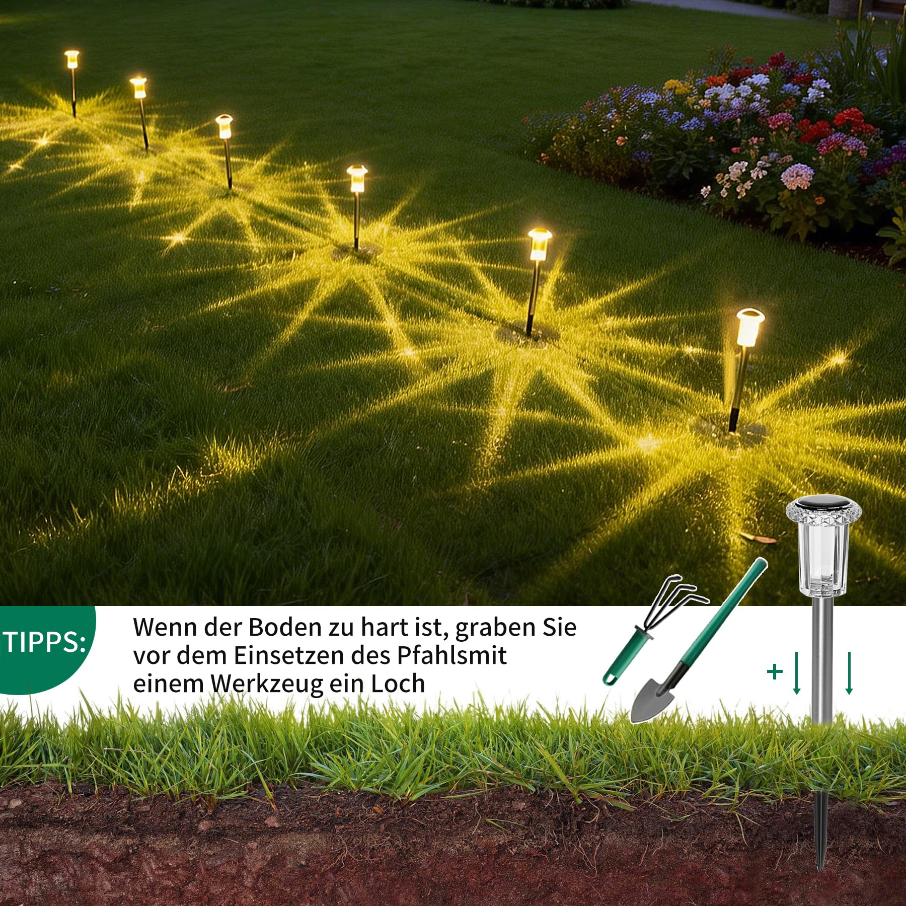 Luci solari da giardino a LED Sylvwin, lampade solari per esterni, confezione da 6 luci solari da giardino bianco caldo, luci solari da giardino impermeabili IP44 per prato, uso esterno, giardino, pat - 5