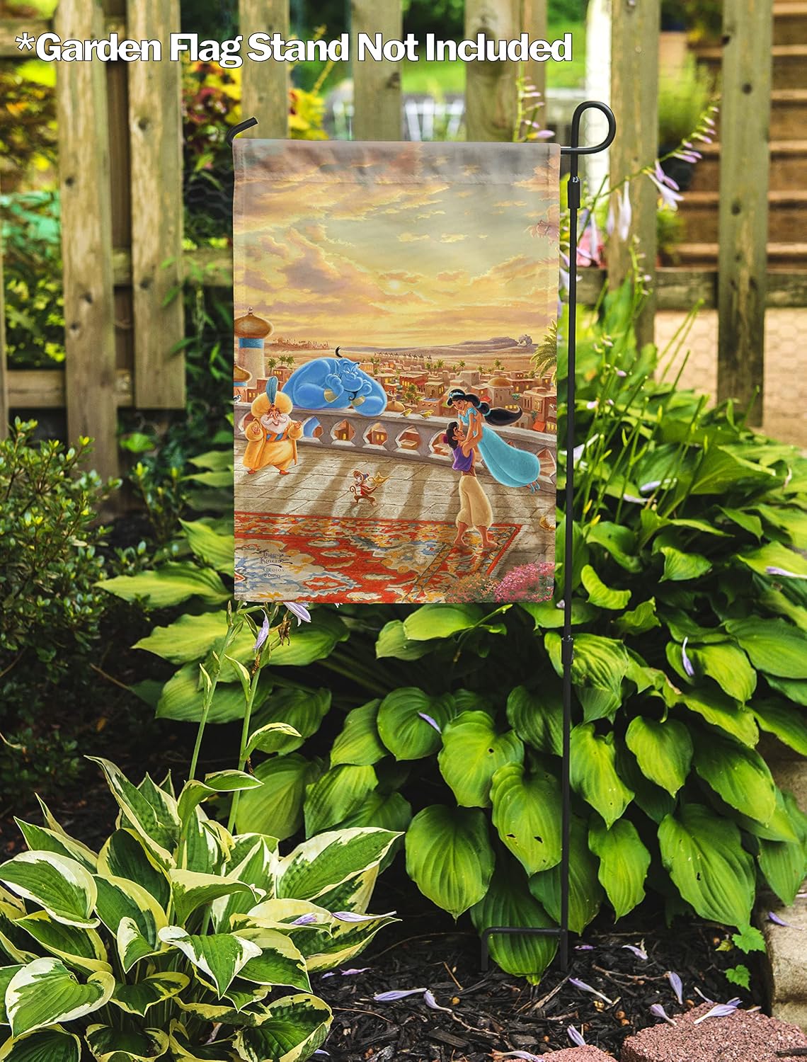 Flagology, Thomas Kinkade Disney, Jasmine Dancing in the Desert Sunset – Garden Flag 12" x 18", Exclusive Fabric, Officially Licensed Thomas Kinkade Disney